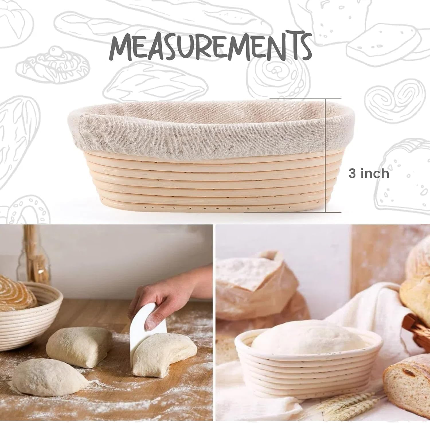 Banneton Bread Baskets Set,Two 10-Inch Oval Sourdough Proofing Bowls Handmade Rattan Baskets and Liners Sourdough Proofing Basket Perfect for Professional & Home Sourdough Bread Baking image number 1