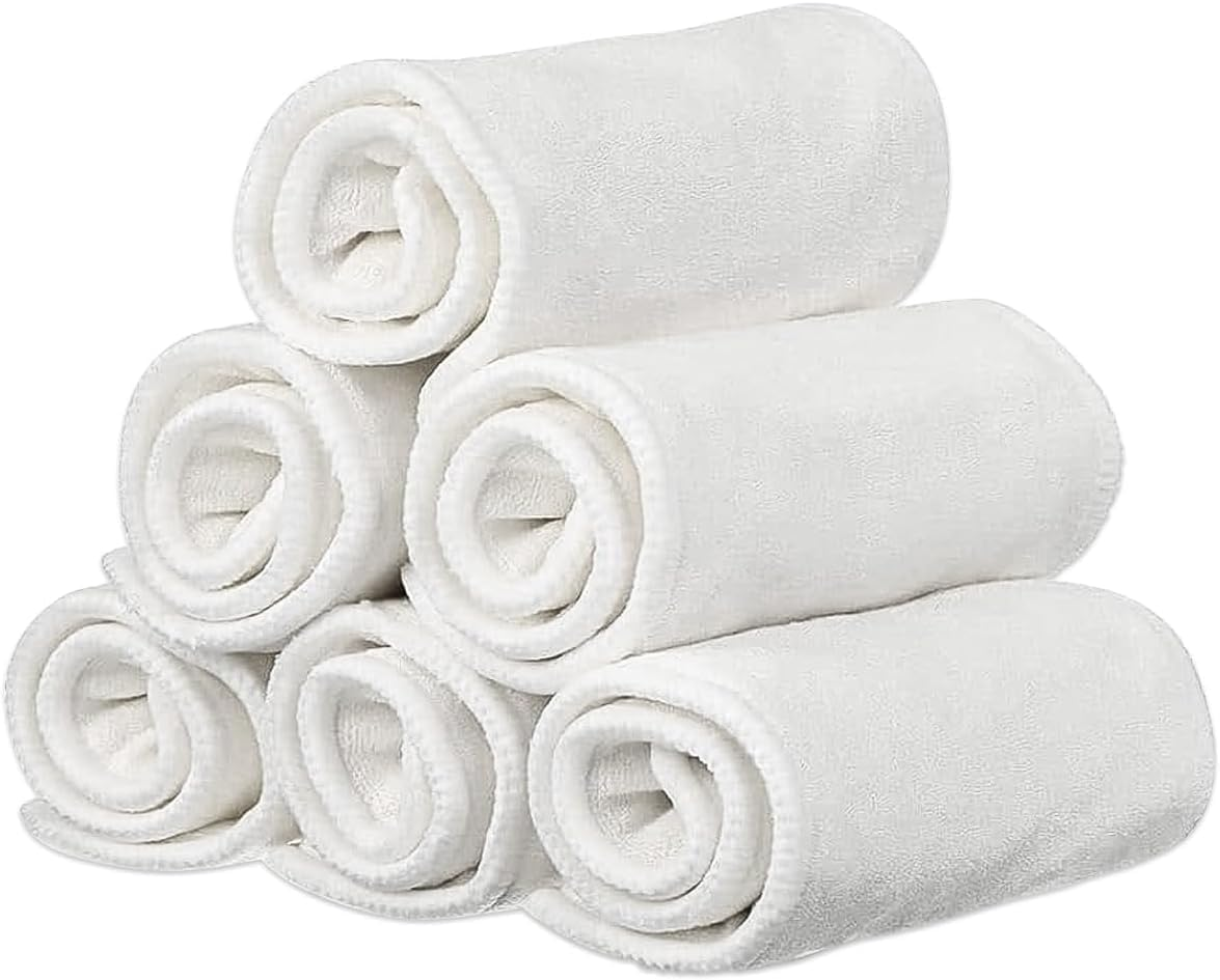 6 Pack Rayon Microfiber Inserts Liners for Adults Cloth Diapers for Incontinence Care, 4-Layer Washable Reusable Large Absorbent (White-Large) image number 6