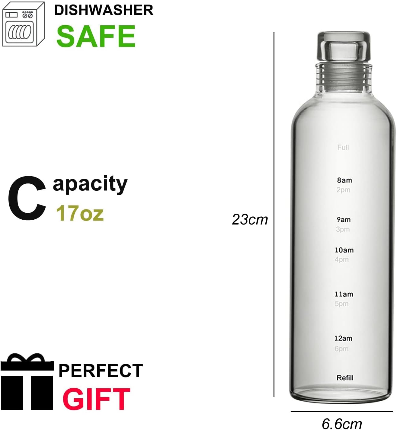 Hniuyun 500Ml Water Bottles with Time Marker and Non-Slip Sleeve, Reusable Clear Glass Drinking Bottles, Suitable for Office, Gym, Outdoors image number 3