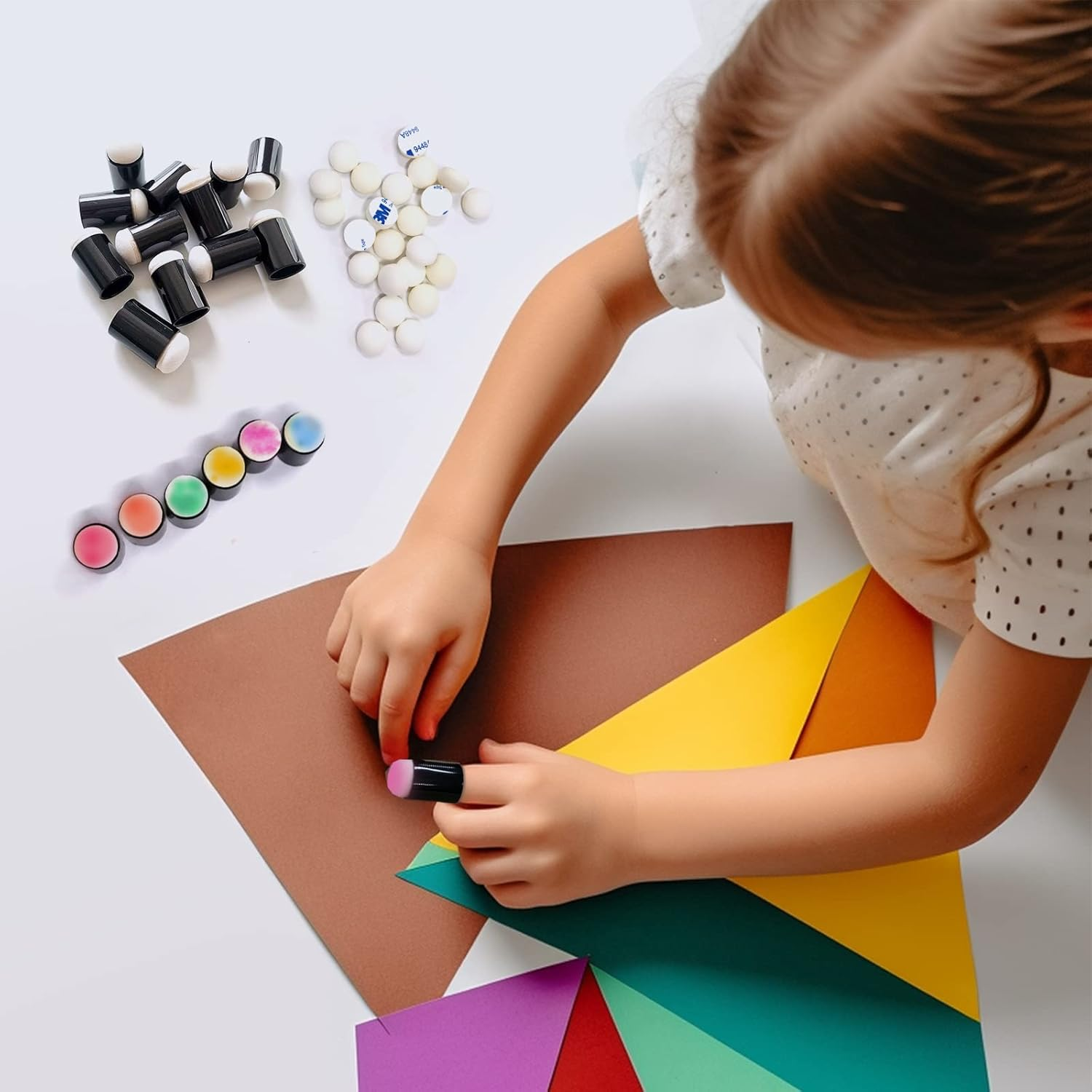 Daily Treasures 64-Pieces Finger Sponge Daubers (24Pcs Finger Painting Sponge +40Pcs for Replacing), Arts and Craft Painting Projects Daubers for Stamping, Drawing, Ink, Card Making