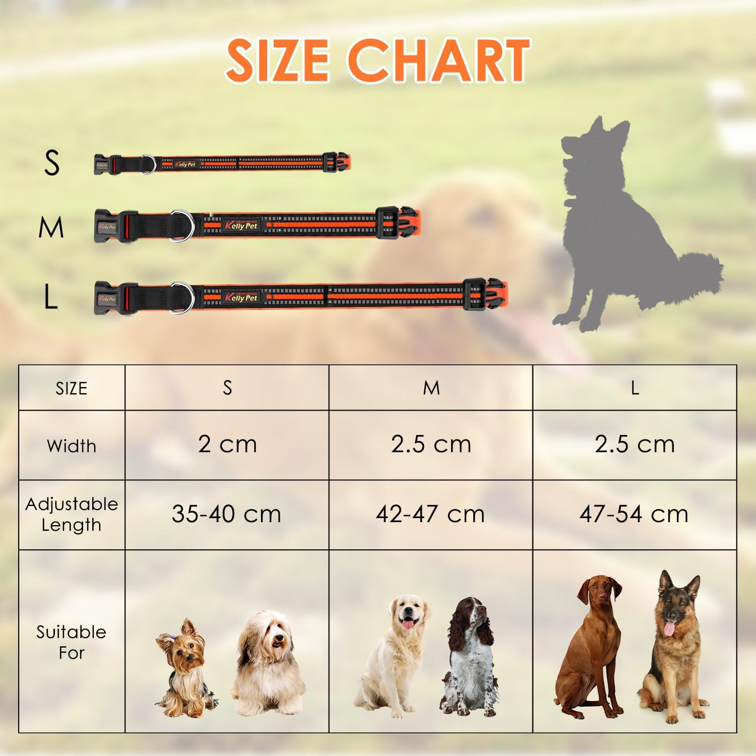 AUTOWT Reflective Dog Collar, Soft Neoprene Padded Breathable Nylon Pet Collar, Adjustable Classic Puppy Collars with Safety Locking Buckle for Small Medium Dogs Walking (Orange, S) - Orange image number 5