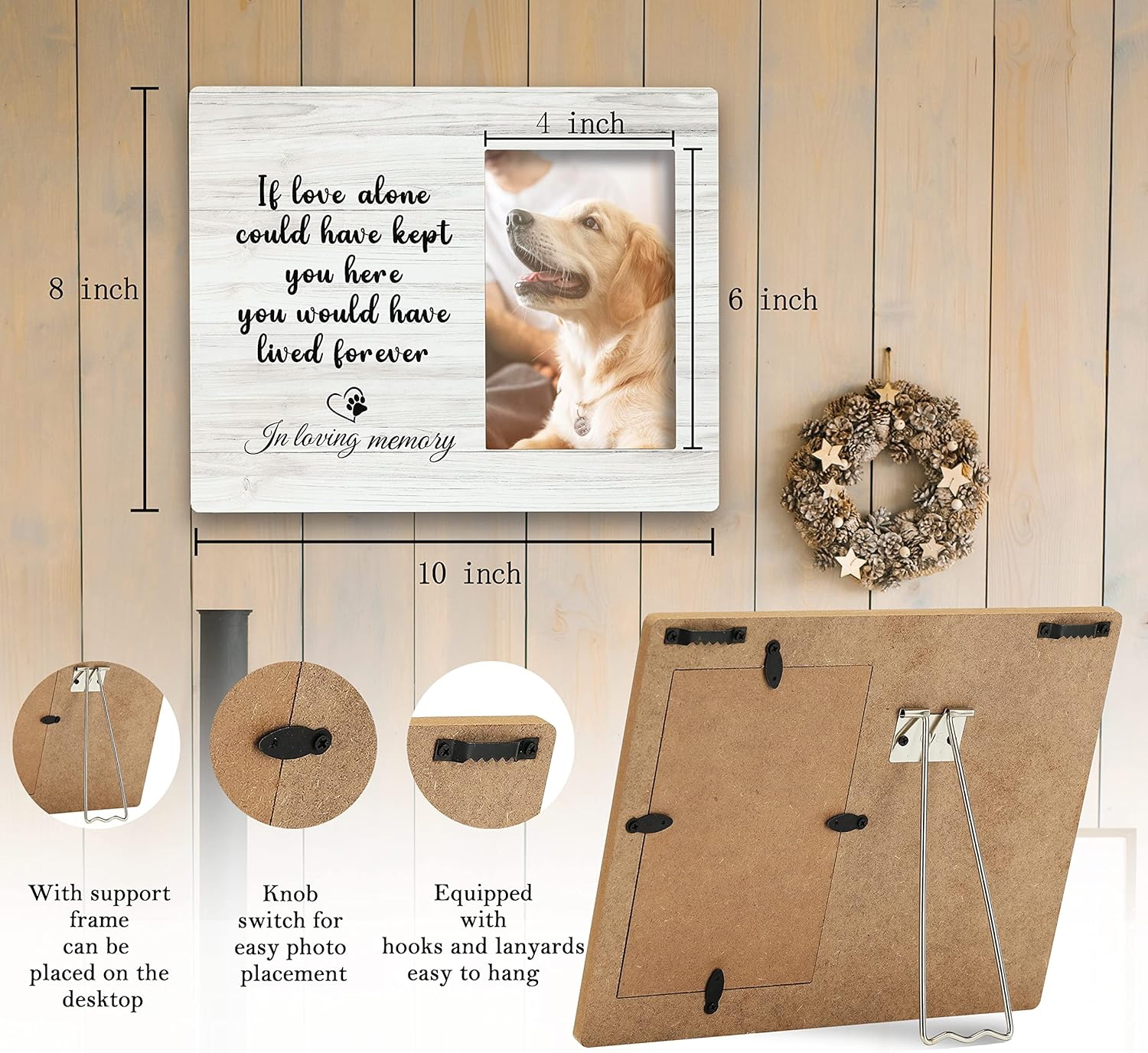 SRADMO Dog Memorial Picture Frame for Pets - 4X6 Photo Frame for Dogs and Cats That Passed Away - Pet Memory Gifts - Brown-1 image number 6