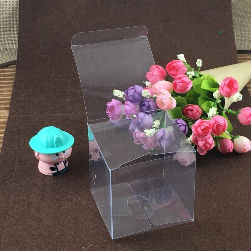 AIMALL 50 Clear PVC Macaron Boxes &ndash; Transparent Square Cube Favour Packaging for Wedding, Candy, Chocolate, Small Gifts, Flat Pack Easy Assembly