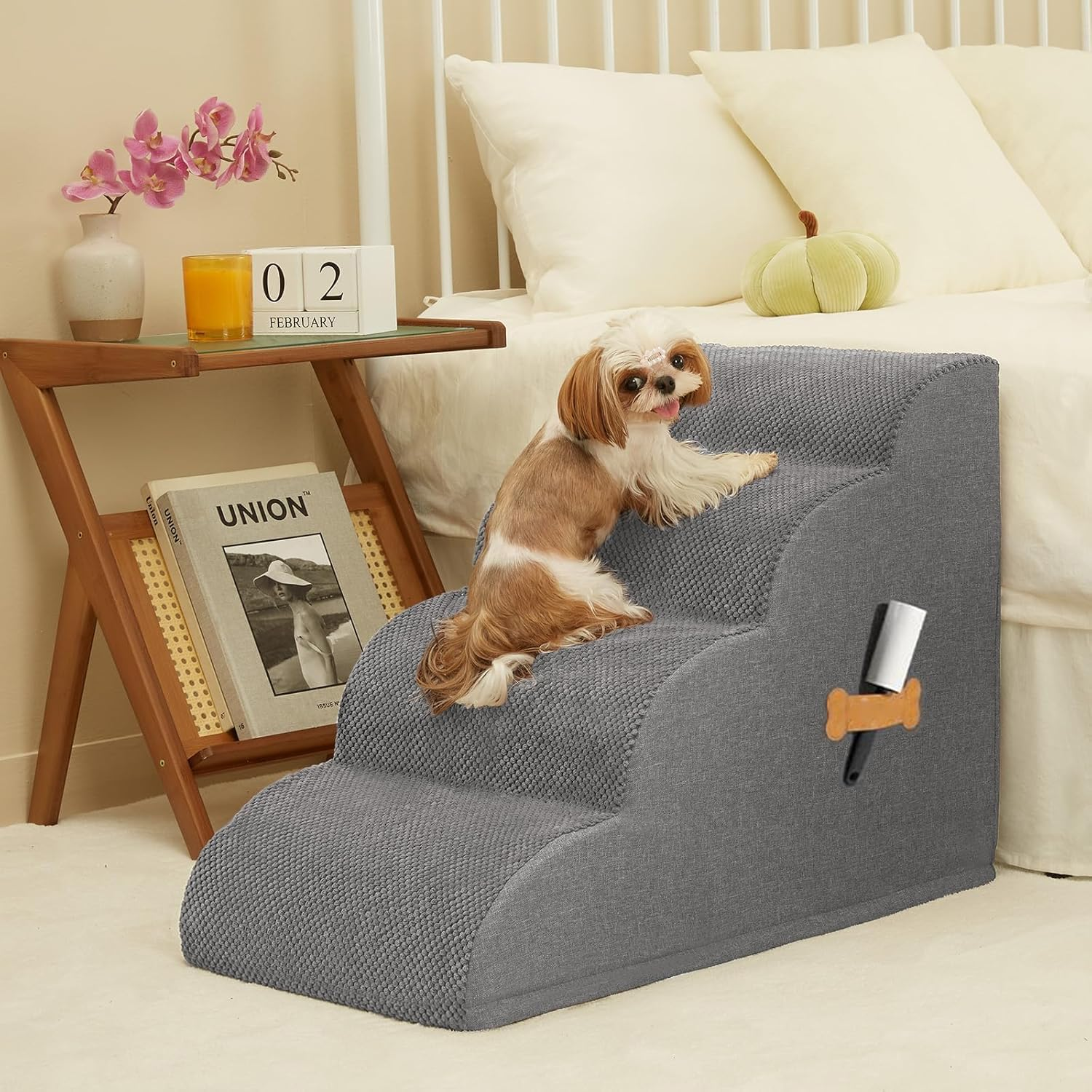 Dog Stairs for Small Dogs, 4-Step Pet Stairs for High Beds, Dog Steps for Couch, Pet Stairs for Small Dogs and Cats, Non-Slip, Stable Indoor Dog Steps for High Bed Grey image number 6