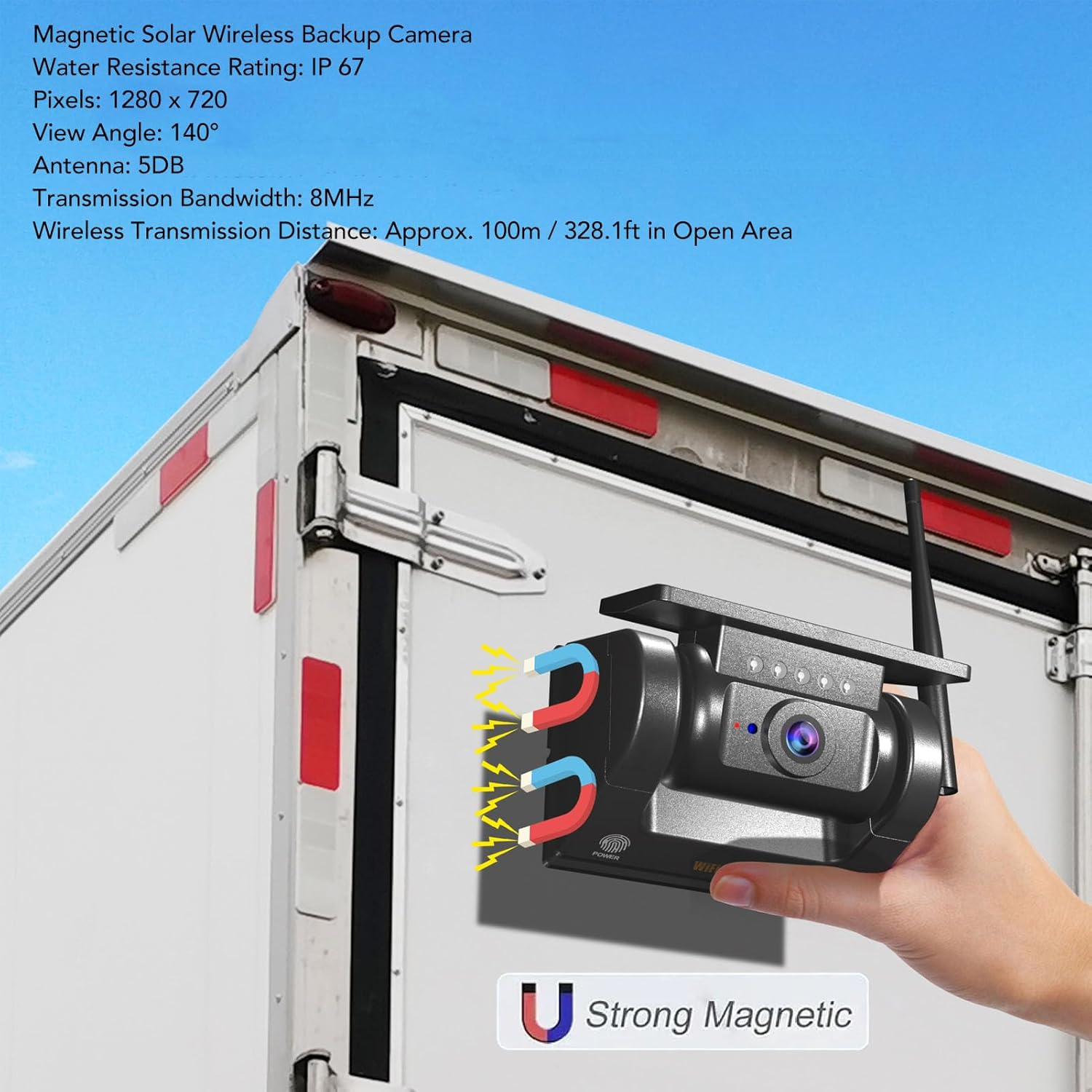 Wifi Magnetic Solar Backup Camera, 10000Mah Rechargeable Rear View Camera for Truck RV Trailer Car, DVR Recording Night Vision IP67 Waterproof, App for Phone Ios Android