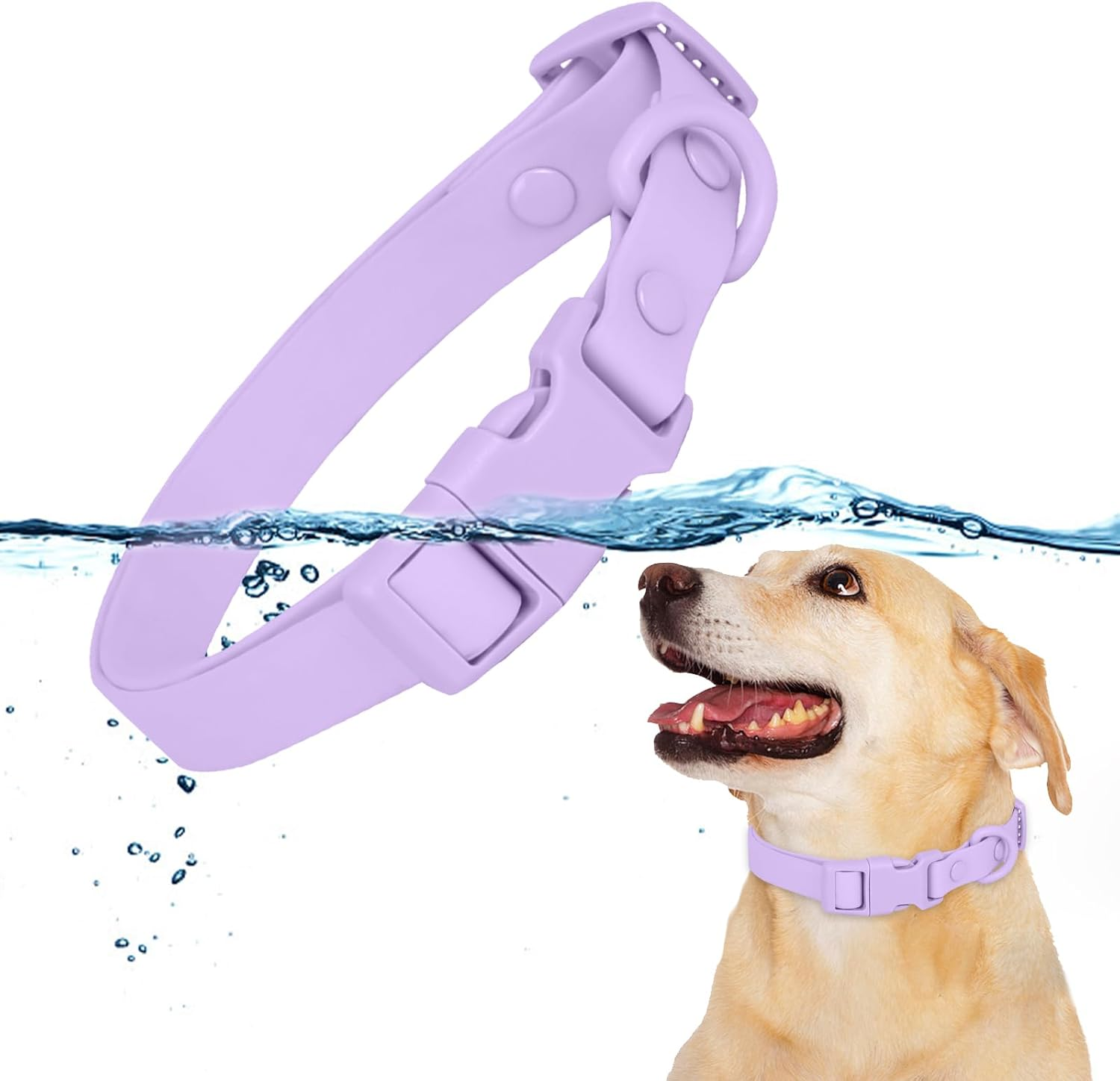 HACRAHO Waterproof Dog Collar, 1 Pack Purple Adjustable Pet Collar for Walking Running Comfortable Rubber Coated Webbing for Medium Small Dogs, L image number 1