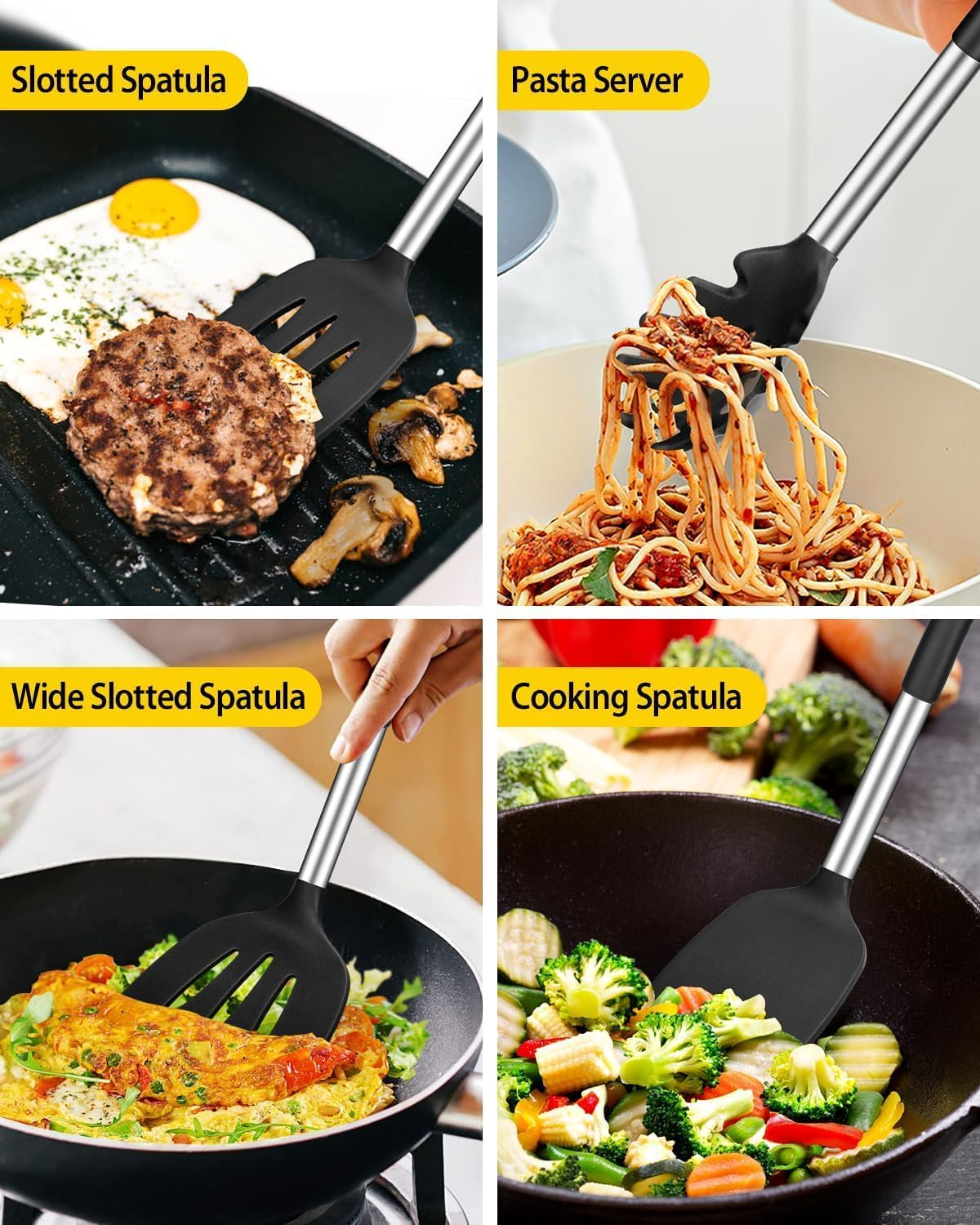 Bushora Silicone Cooking Utensils Set-Heat Resistant Kitchen Utensils-Durable Multifunctional Kitchen Cooking Utensil Set-Professional Home Cookware with Silicone Spoon Spatula and Whisk Tool image number 3