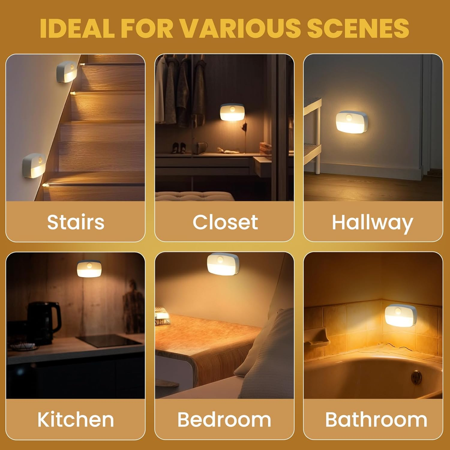 Tobebright Motion Sensor Light Indoor, Battery Powered Led Night Light, Stick on Stair Lights Wall Lights for Hallway, Step, Bathroom, Closet, Bedroom (Warm, 6 Pack) image number 6