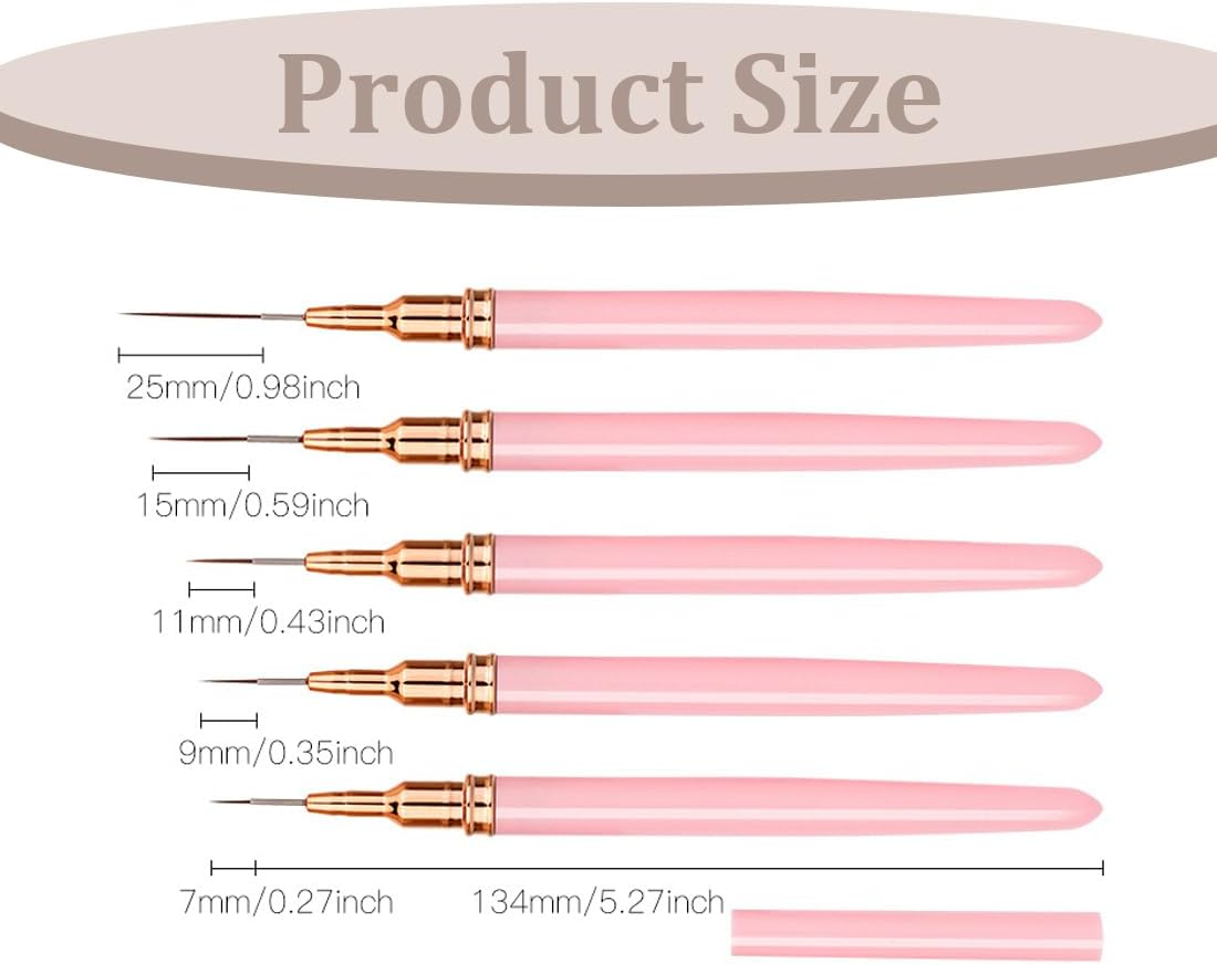 5 Pieces Nail Art Liner Brush Gel Nail Polish Painting Nail Point Drawing Tool for Long Lines Art Design Pen Set, Metal Handle Nail Art Design Brush for Women image number 2