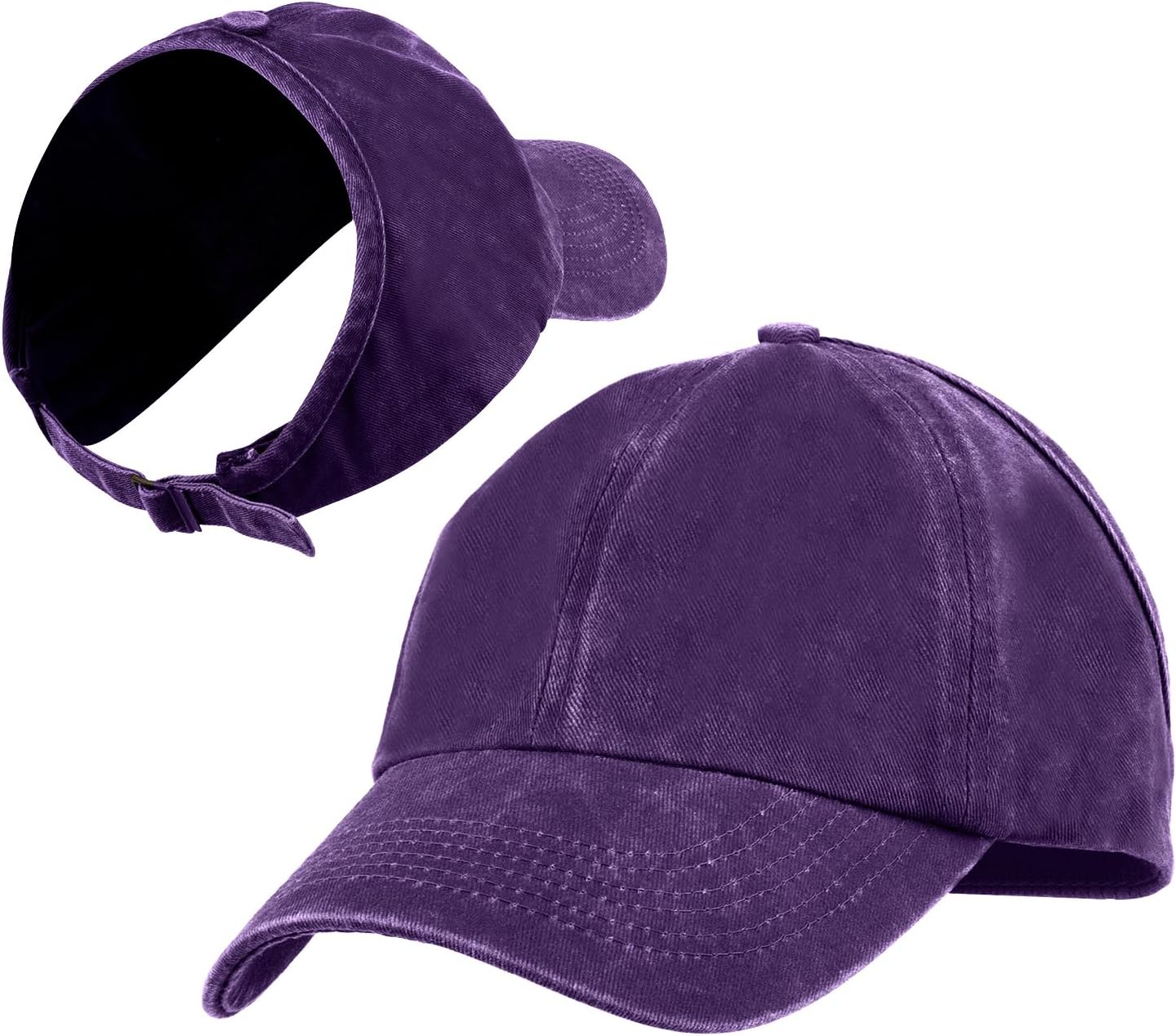 TOPTIE Backless Washed Cotton Ponytail Cap Messy Bun Curly Hair Baseball Caps for Women