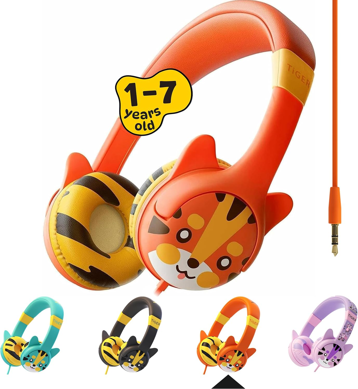 Kidrox Tiger-Ear Kids Headphones - Wired, on Ear, Orange, Volume Limited to 85Db, Adjustable Headband, Tangle Free Cable, Childrens Earphones image number 3