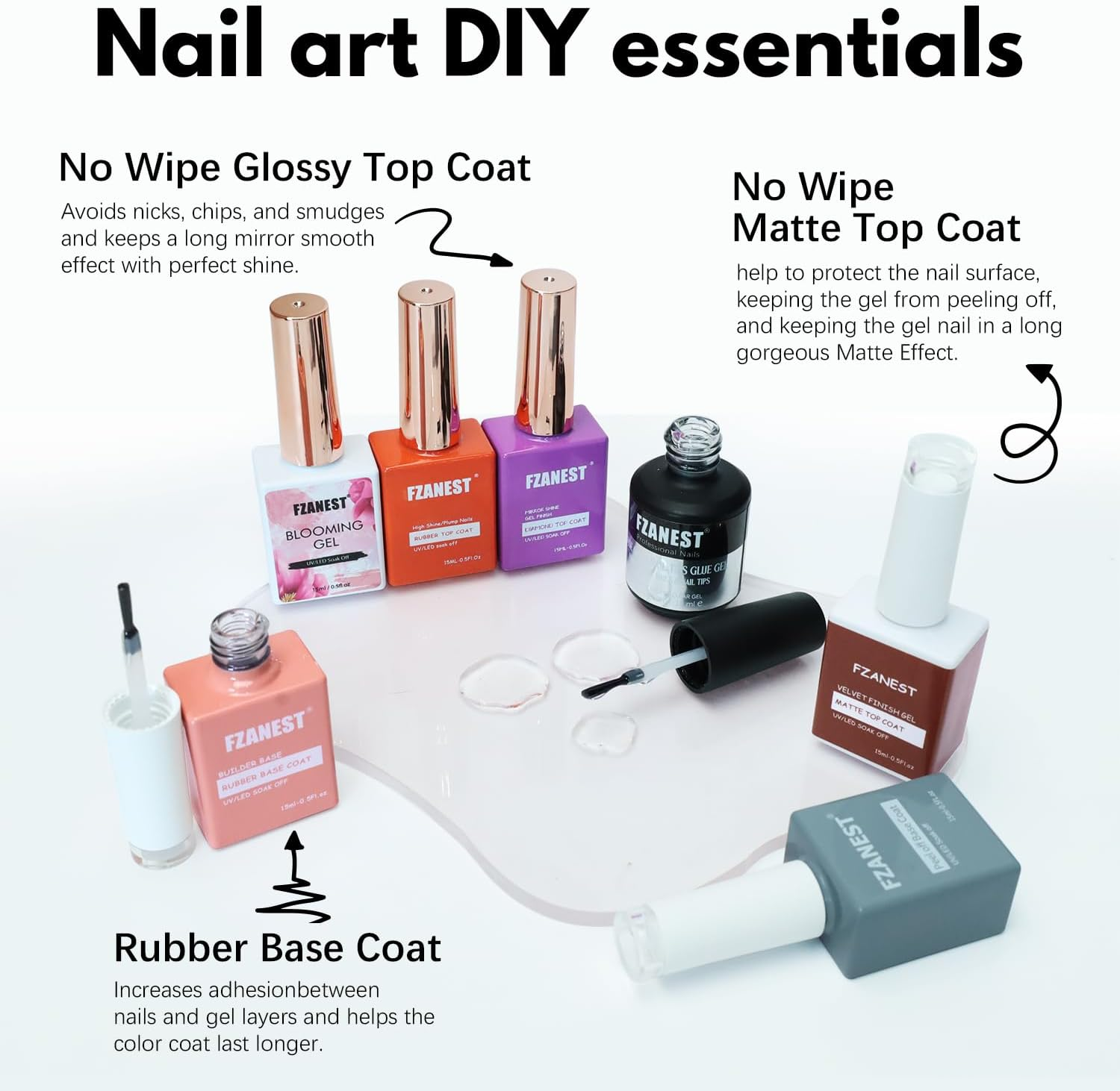 FZANEST 130Pcs 15Ml Gel Nail Polish Set with Rubber Base Top Matte Coat 120 Colors Pink Nude Red Blue White All Seasons Gel Polish Kit Nail Art Starter for Nail Salon Home Gifts for Women and Girls image number 5