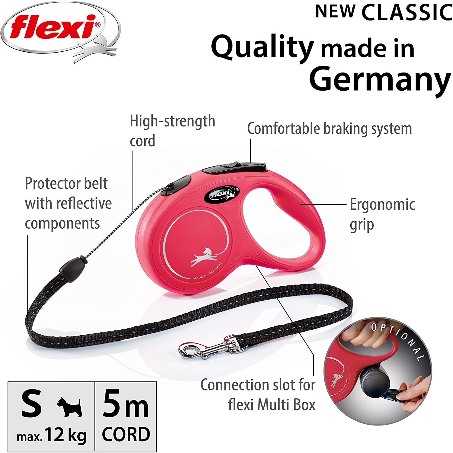 Flexi Classic Cord Retractable Dog Lead Red Small 5 Metre image number 6