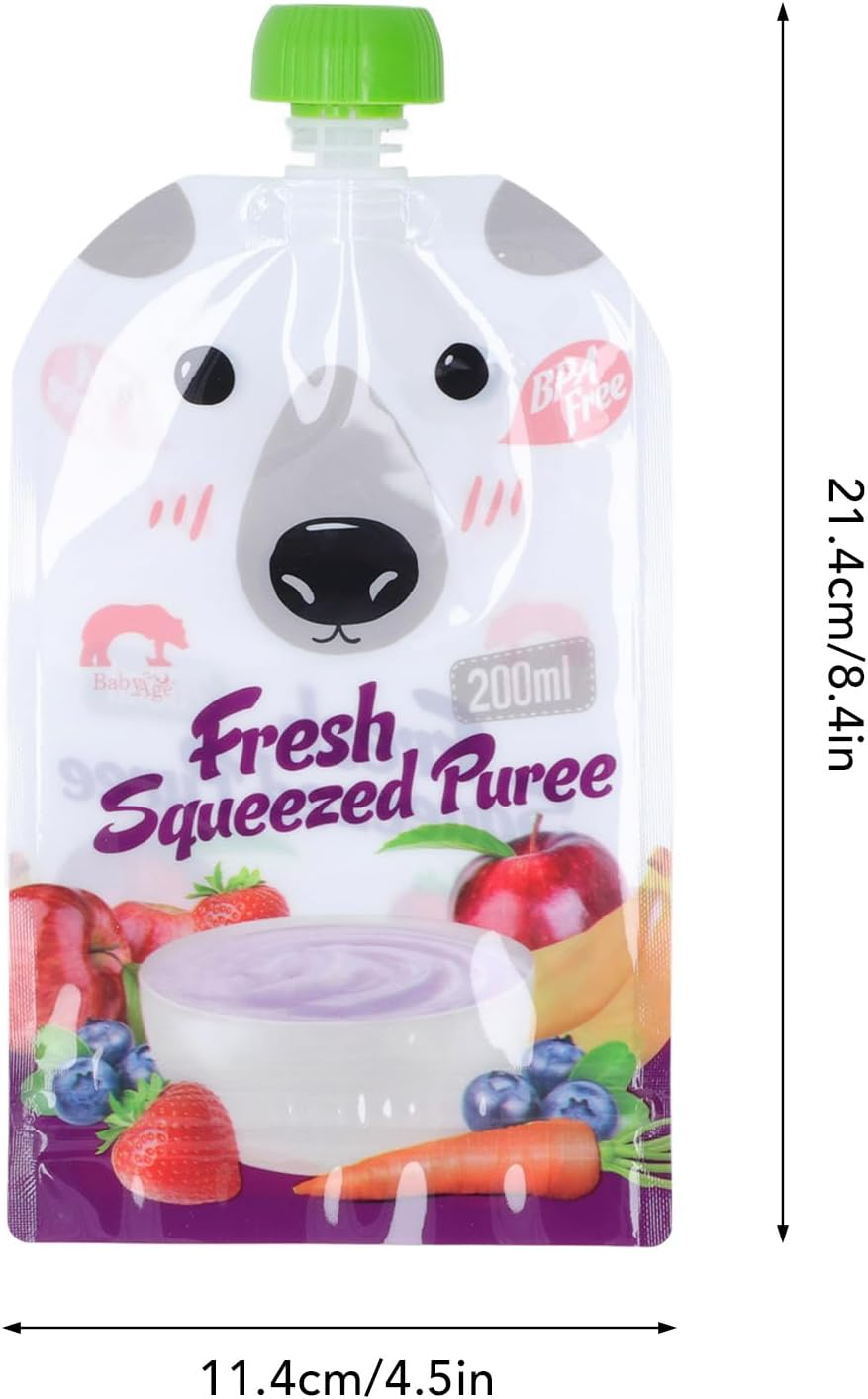Baby Food Pouches, 10Pcs 200Ml Reusable Refillable Baby Food Containers, Freezable Baby Snack Containers Bag for Fruit Puree Yogurt Applesauce, DIY Toddler Purees Smoothies Pouches image number 4