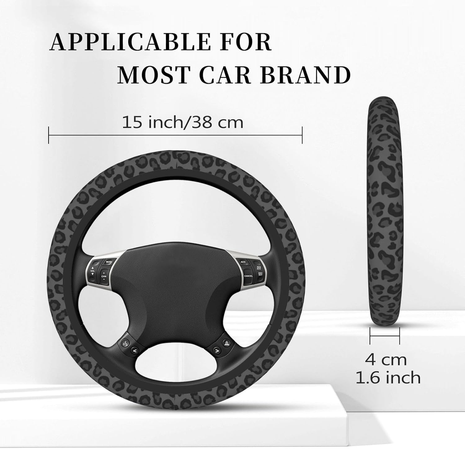 Black Leopard Cheetah Steering Wheel Cover for Women Girls, Anti-Slip High Elastic Breathable Soft Rubber Car Steering Wheel Cover, Universal 15 Inch Fit for Cars, Auto, Suvs - Camouflage Deer Flag image number 7