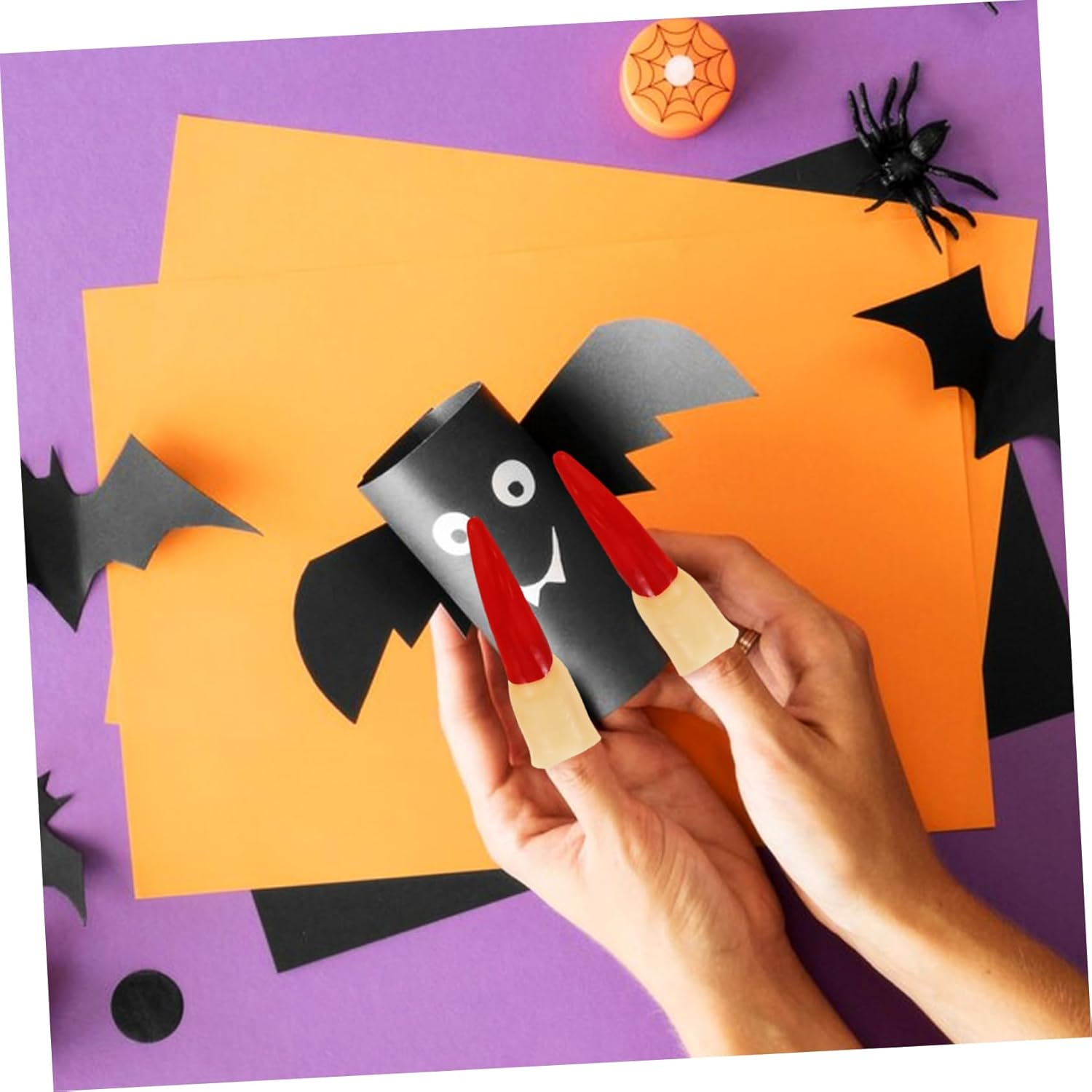 BAZEITFLOW 10Pcs Halloween Fake Fingers Red Nail Decorative Props Scary Reusable Finger Covers for Party Festival Cosplay and Masquerade image number 2