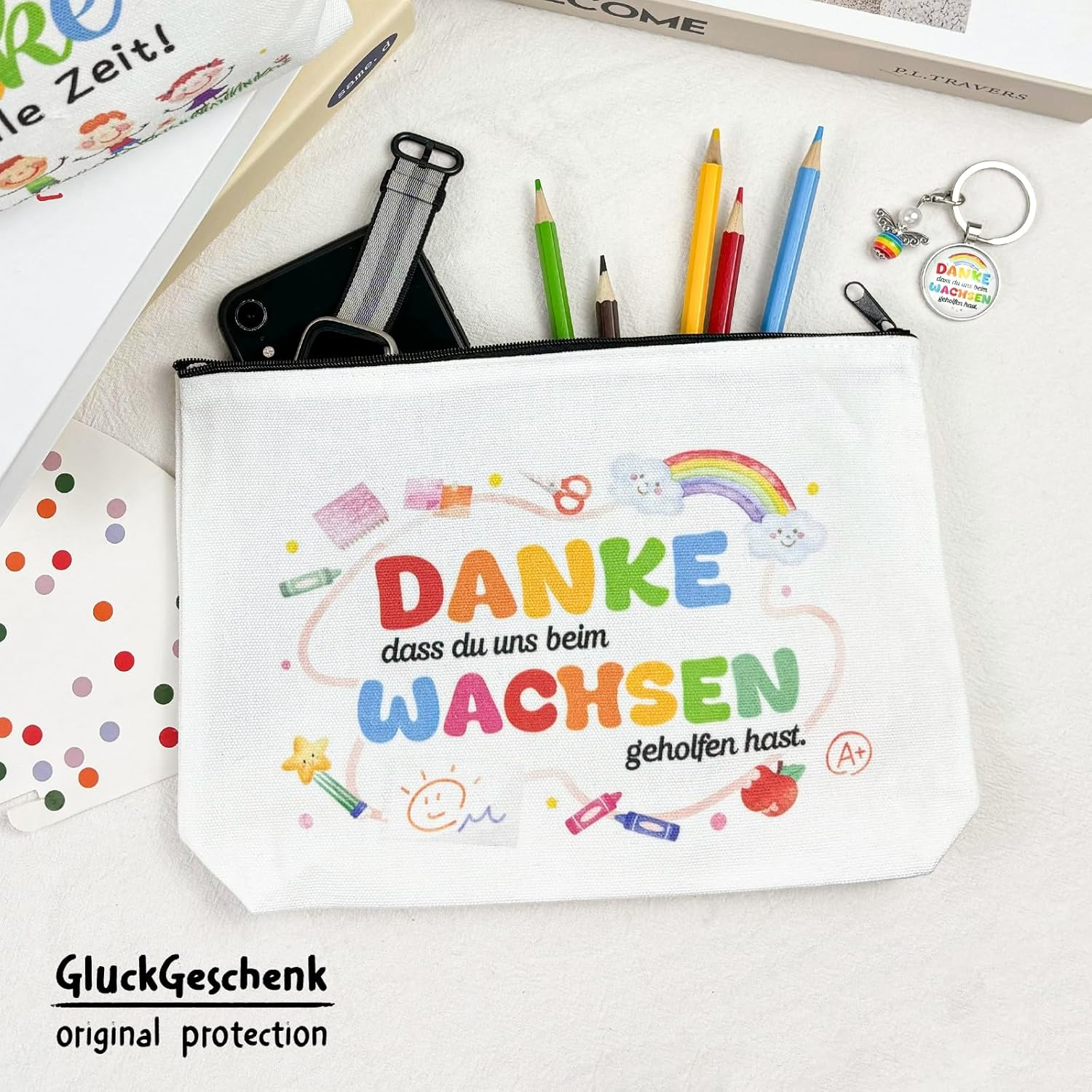 Teacher Canvas Cosmetic Bag with Keyring, 6 Sets image number 3