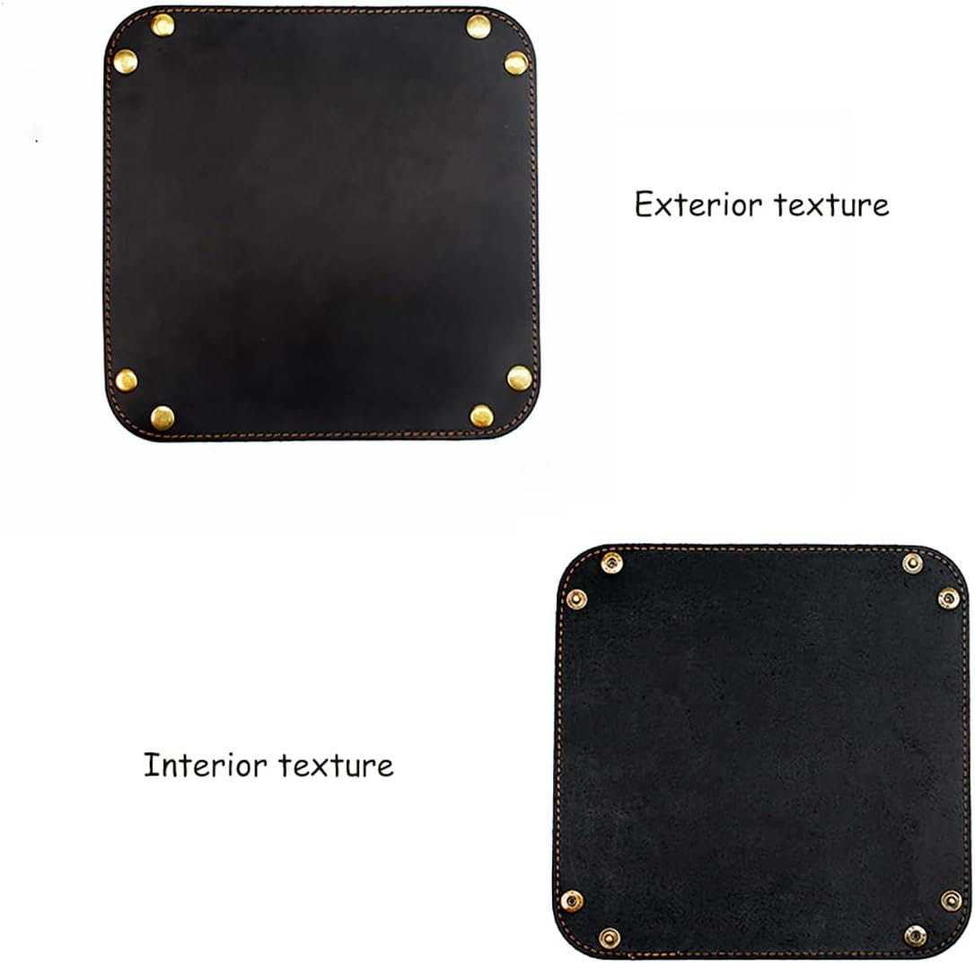 Valet Tray- Genuine Leather Catchall Tray Desktop Storage Organiser- beside Trinket Vanity Tray for Key, Wallet, Phone, Watches, Candy-Black image number 1