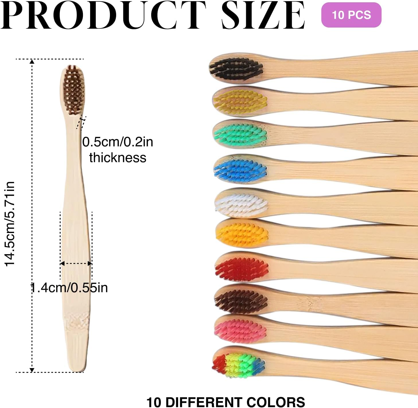 10 Pcs Soft Bristles Bamboo Toothbrush Set, Biodegradable Natural Charcoal Toothbrushes with Eco-Friendly Color Bristles, Perfect for Kids and Sensitive Teeth, Sustainable Oral Care Solution image number 4