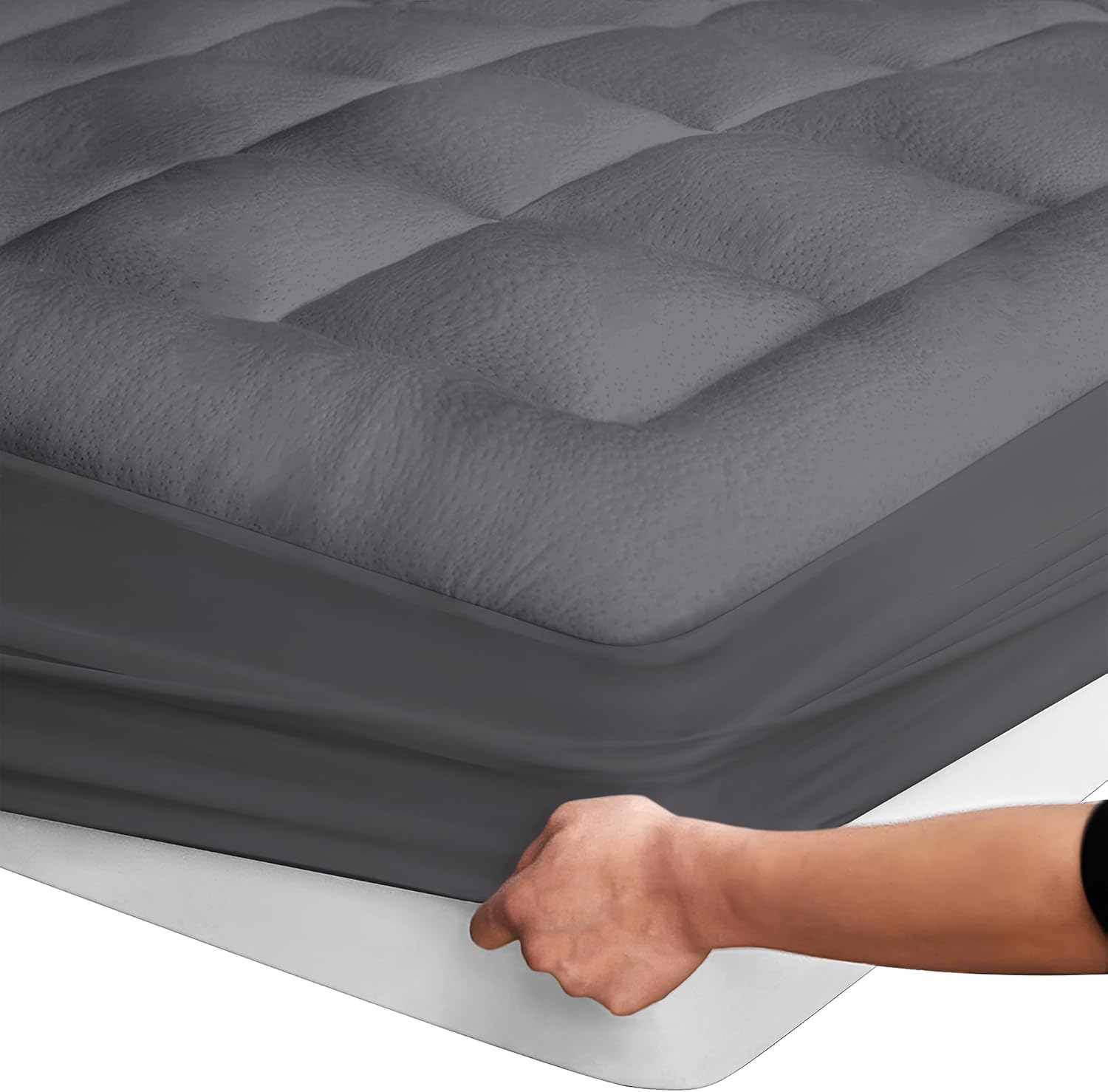 Bamboo Double Bed Mattress Topper - Thick Cooling Breathable Pillow Top Mattress Pad for Back Pain Relief - Deep Pocket Topper Fits 8-20 Inches Mattress (Grey, 54X75 Inches)
