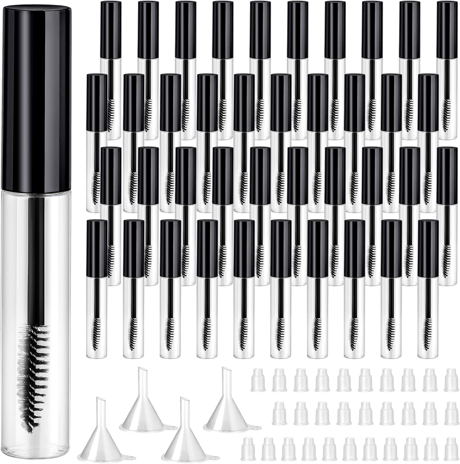 40 Pieces 10 Ml Empty Mascara Tubes Eyelash Wand Refillable Clear Bottles Eyelash Cream Container Bottle with 4 Pieces Transparent Funnels Transferring Castor Oil for DIY Cosmetics (Golden)