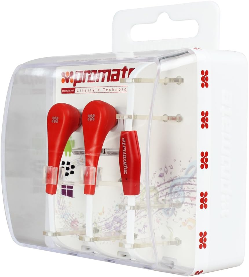 PROMATE Stereo Handsfree Earphones with Calls Built-In Mic Red Symphonia - Red image number 1
