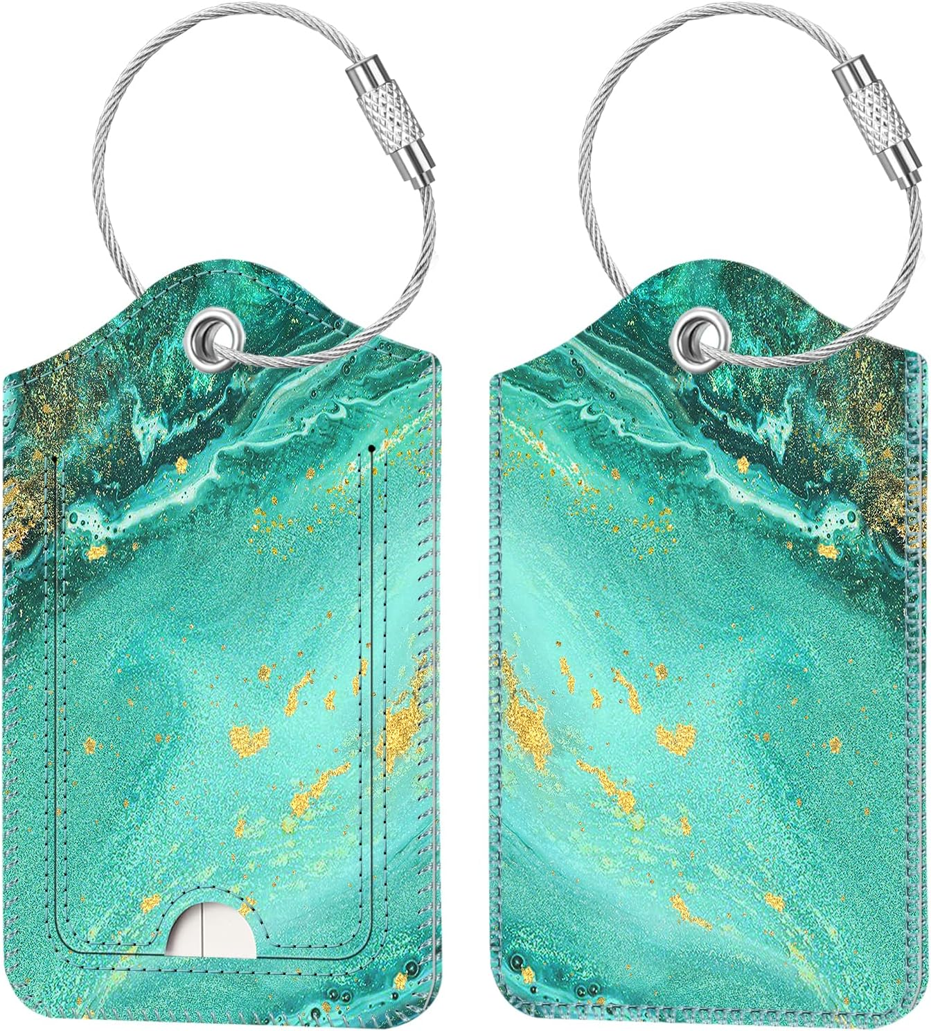 Fintie Luggage Tags, Privacy Cover ID Label with Stainless Steel Loop and Address Card for Travel Bag Suitcase - Raining Hearts (2 Piece)