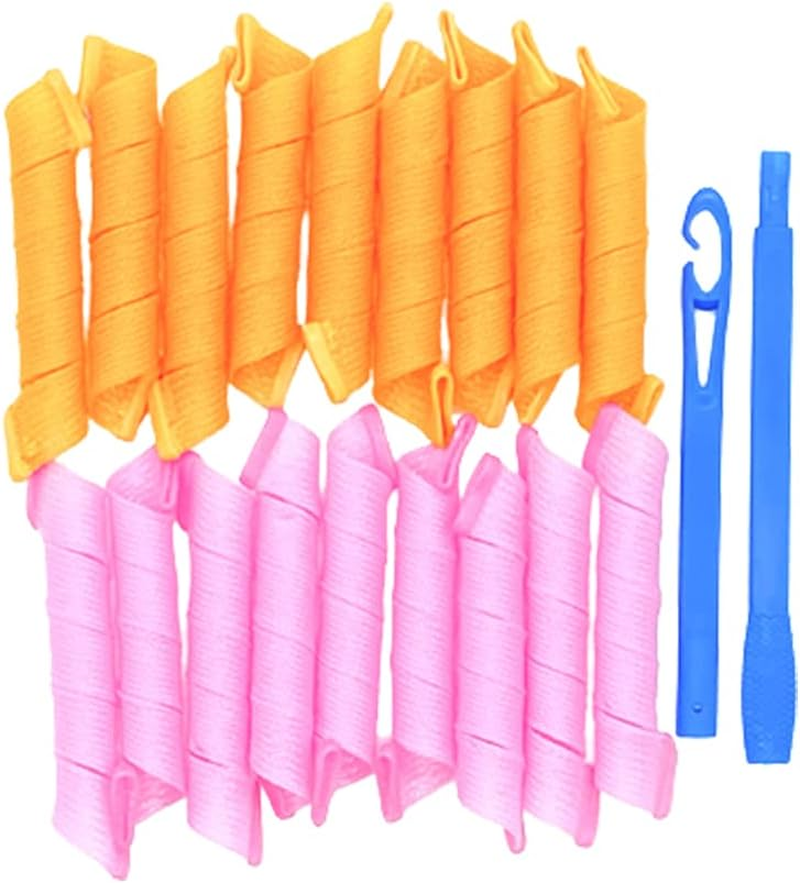 Kowaku 18 Piece Hair Curlers Styling Kit, Wavy Style Hair Rollers, Spiral Curls, Heatless Hair Curlers with Hooks - Pink Orange image number 2