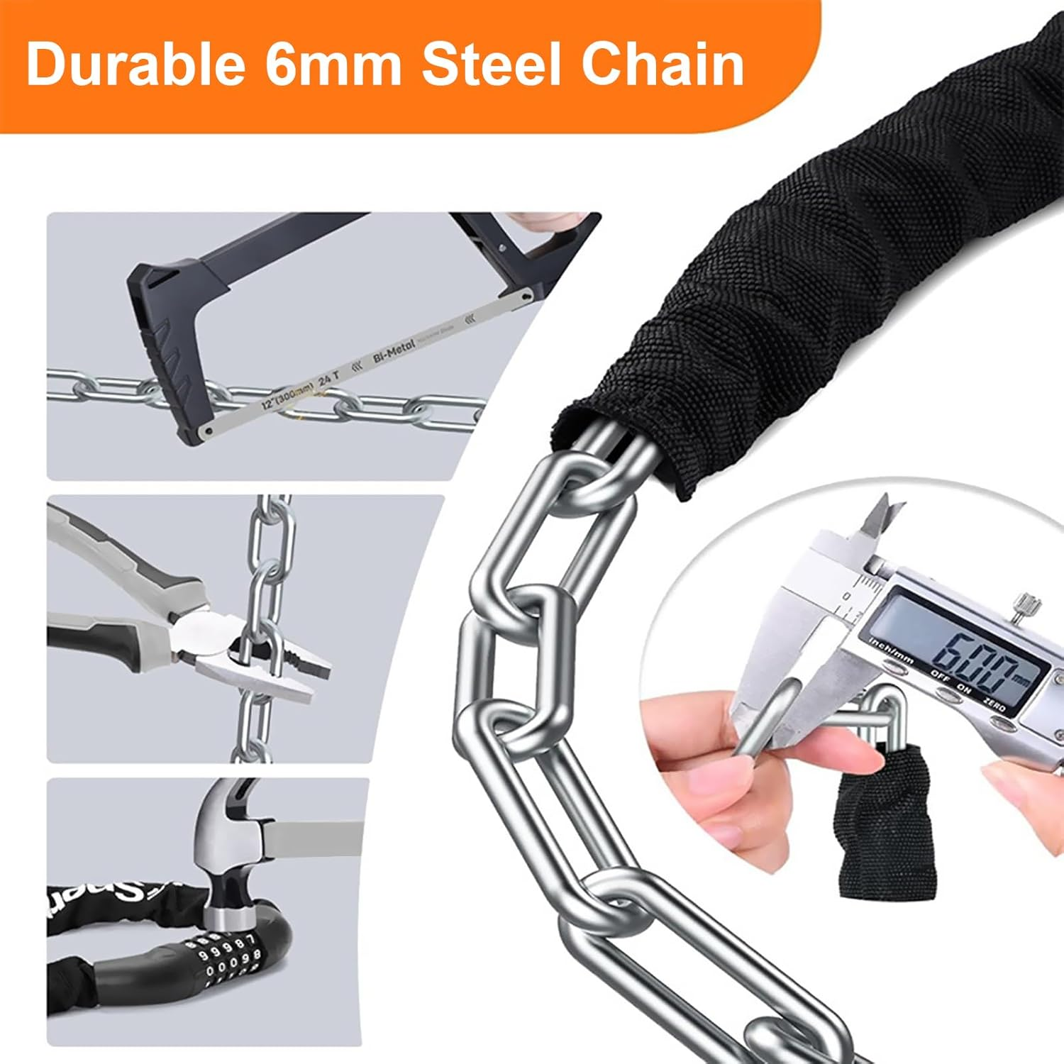 Bike Chain Lock, 5 Digit Combination Lock, Heavy Duty anti Theft Bicycle Lock, 1.2 Meter (3.9FT) Code Lock for Bike, E-Bike, Motorcycle, Door, Scooter, Fence, Gate image number 6