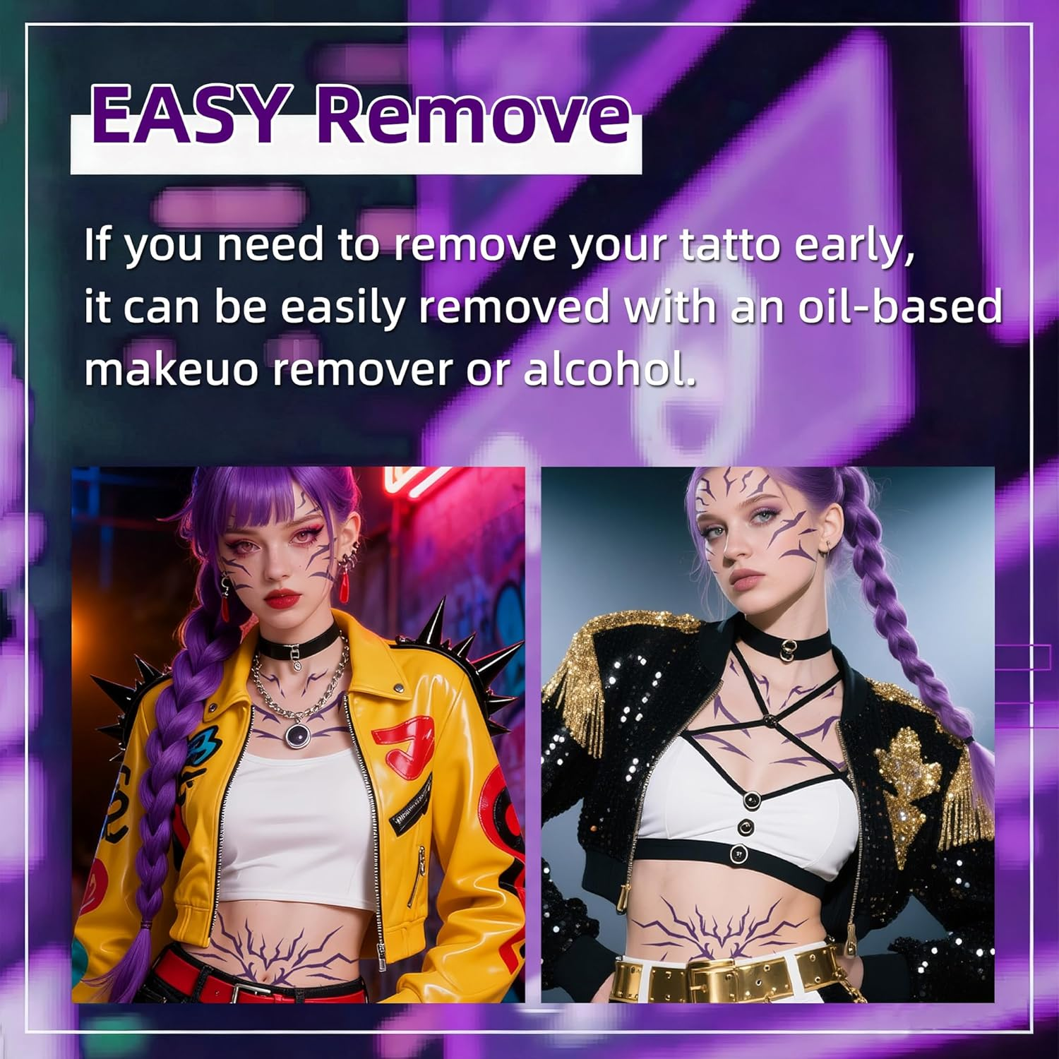 Temporary Tattoos, 8PCS Demonn Hunterrs Rumii Tattoos, Purple Tattoos for Women Men, Cosplay Tattoos Stickers, Waterproof Demonn Hunterrs Stickers Cosplay Halloween Party Costume Accessory image number 5