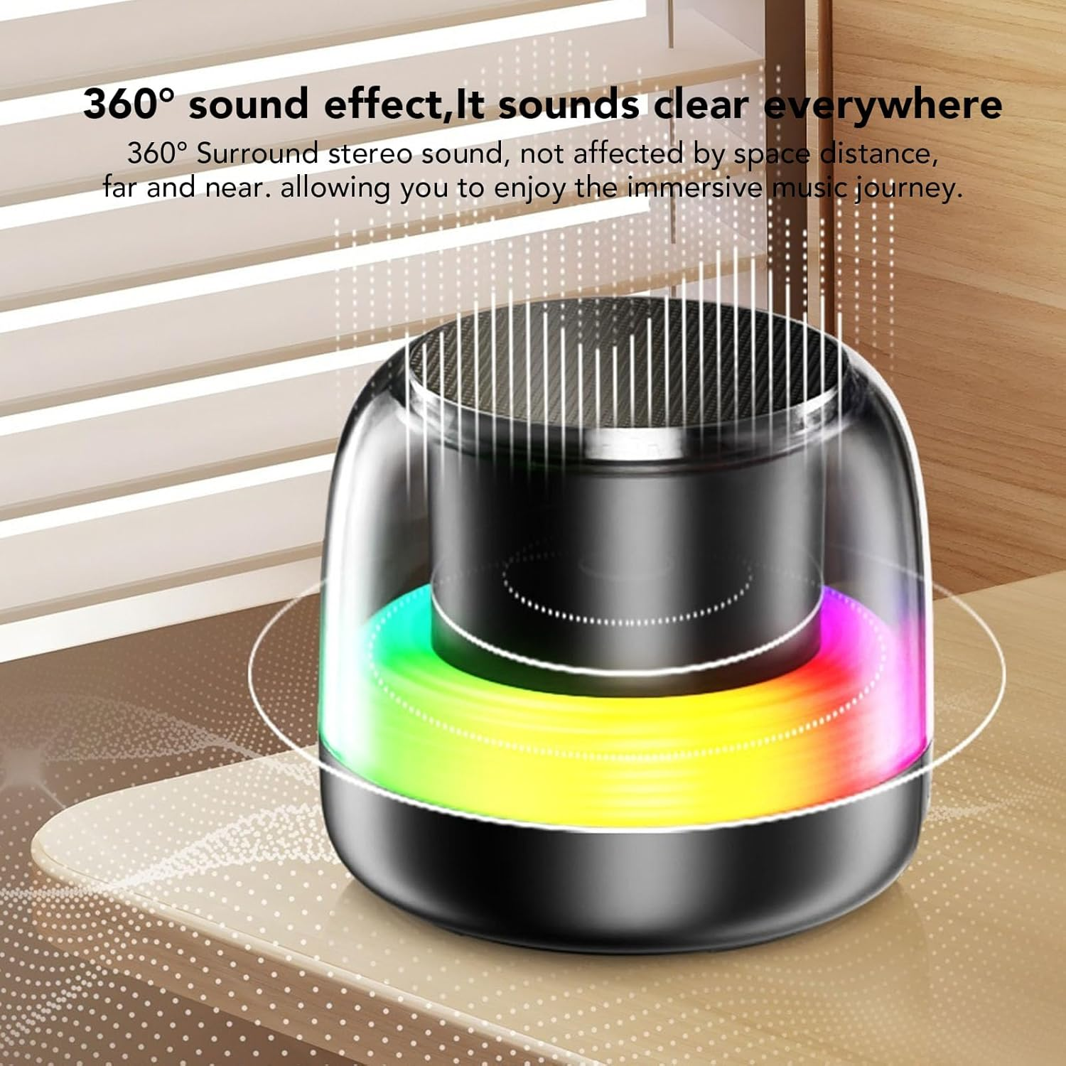 Generic Bluetooth Speakers, Portable Wireless Speaker with RGB Colorful Lights, BT5.3, Portable Speaker with Hifi Sound, Support USB Flash Drive for Home Outdoor Party (Black) - White image number 6