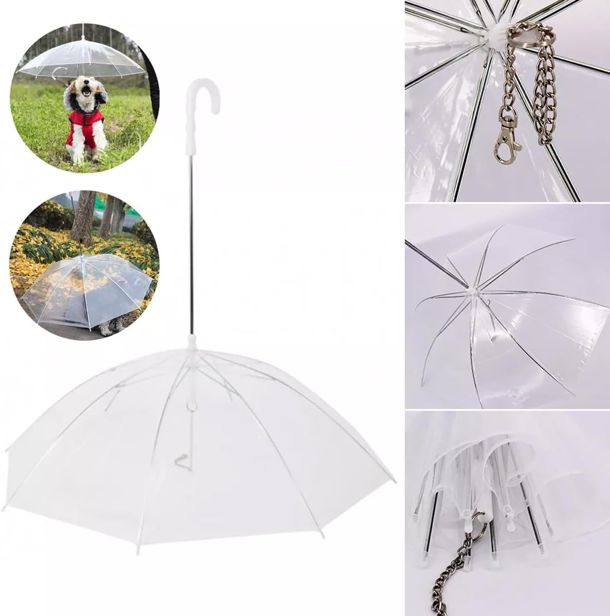 AIMALL Transparent Pet Umbrella for Dogs, Portable Anti-Rain Dog Walker, Stainless Steel Retractable Canopy, Ideal for Rainy Days, Durable and Lightweight Design image number 1