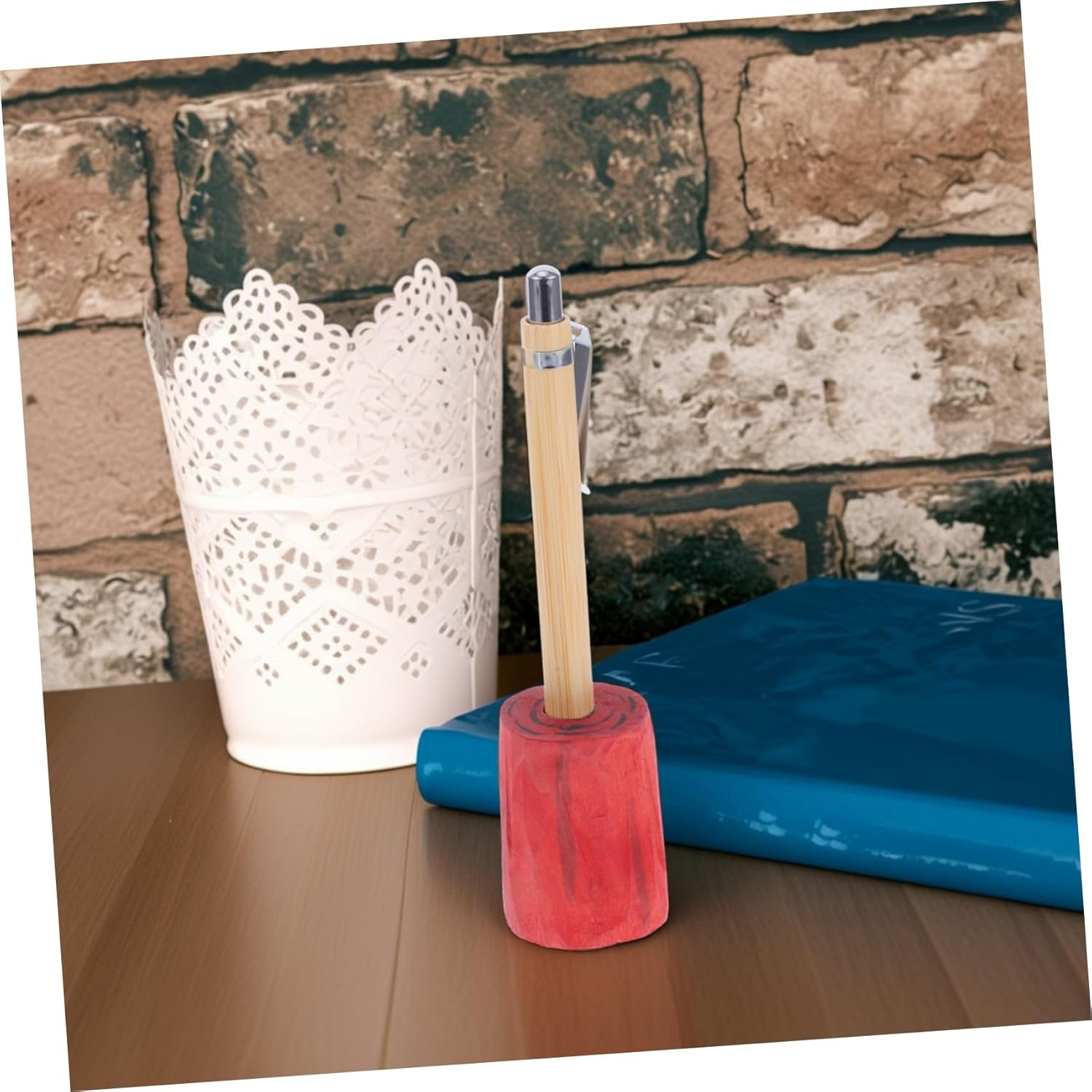 DIYEAH Wooden Simulated Tree Stump Pen Holder Stylish Desk Accessory for Office Minimalist Pencil and Pen Organizer image number 2