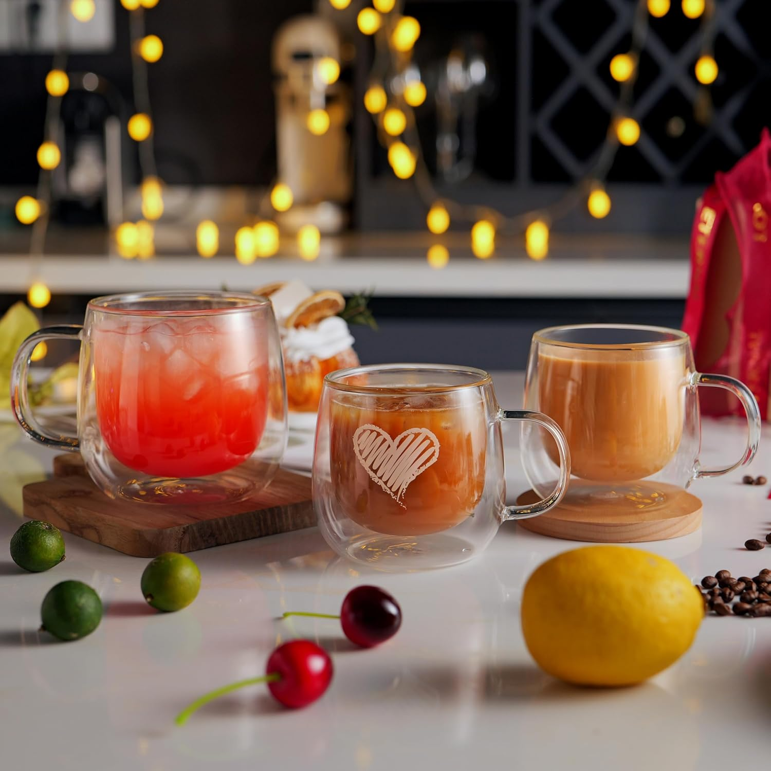 Cnglass Large Double Wall Coffee Mug 16Oz,Set of 4,Insulated Glass Coffee Cups with Handle,Espresso Mugs for Latte,Cappuccino,Tea image number 2