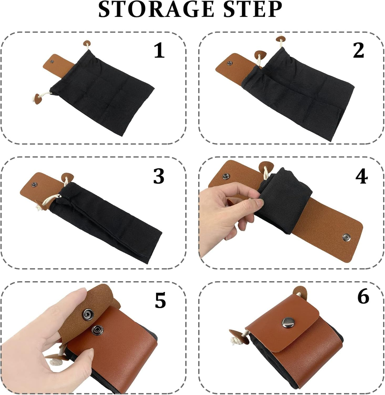 Collapsible Foraging Bag Mushroom Storage Leather,Foldable Canvas Belt Bag,Foraging Bag,Canvas Bushcraft Bag,Bushcraft Belt Bag,Pu Hunting Belt Bag Hiking Pouch for Travel Camping Hiking - Black image number 3