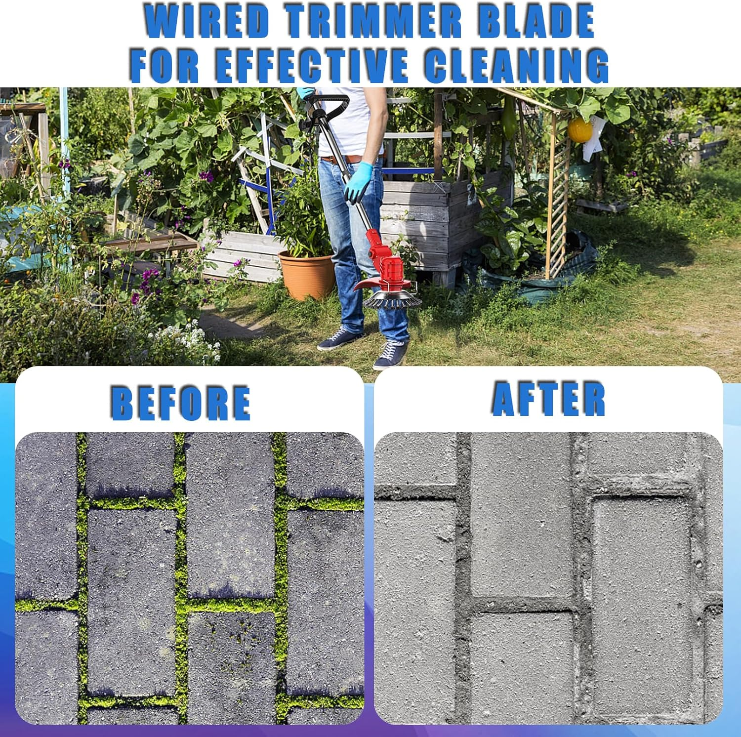 8 Inch Unbreakable Wired Trimmer Blade, Steel Wire Cutter Trimmer Head, Wire Rotary Brush Weed Trimmer Head, Weed Eater Head with Adapter Kit for Moss Grass Rust Removal image number 5