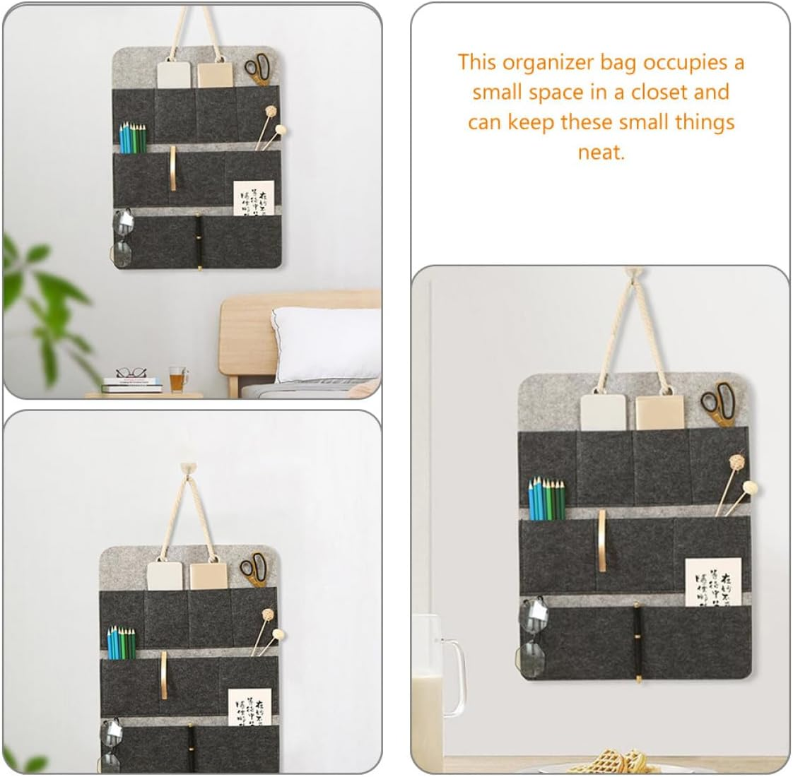 BESPORTBLE Multifunctional Hanging Organizer Bag with Multiple Pockets Portable Wall and Door Storage for Closet Bedroom Bathroom Easy Install Large Felt Holder for Phone Keys Remote Control image number 2