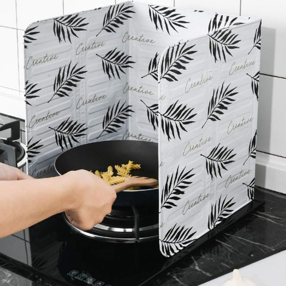 White Kitchen Oil Splash Guard Wall Foil Protector Stove Cover Removable Baffle Screen image number 2