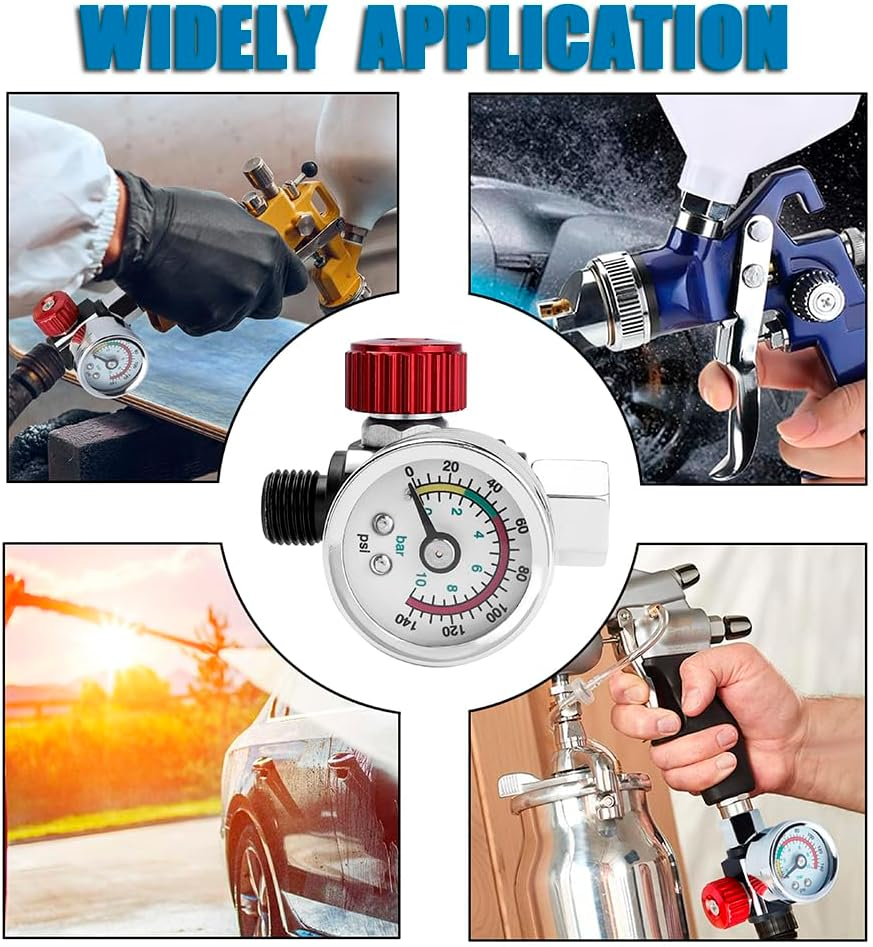 Yakamoz 1/4 Inch Air Pressure Regulator Kit, Professional Paint Spray Gun Adjusting Pressure Regulator Gauge for Pneumatic Tool image number 2