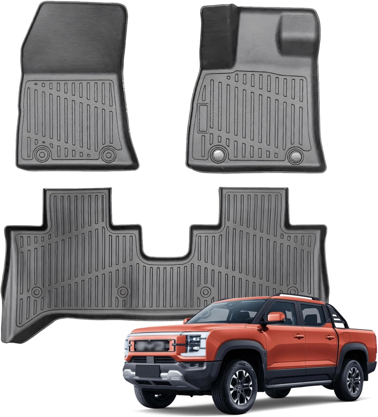 Car Floor Mats Foot Pads Fit for BYD Shark 6 2024-2025, All Weather TPE Floor Pads, Trunk Mats, Black Color, Set of 3 Pieces