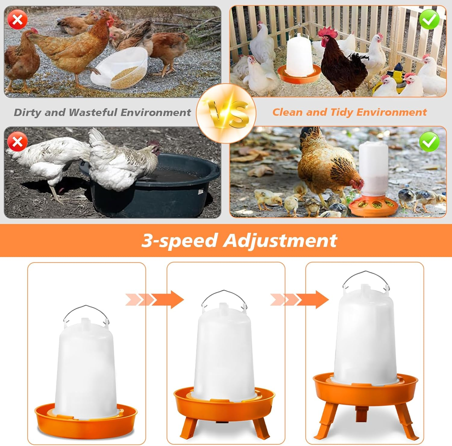 Automatic Chick Feeder & Waterer Kit, 1L Feeder + 1.5L Waterer, Durable Hanging Baby Chick Waterer, Duck Quail Feeders, Easy Clean Chicken Drinker Starter Kit (Orange) image number 5
