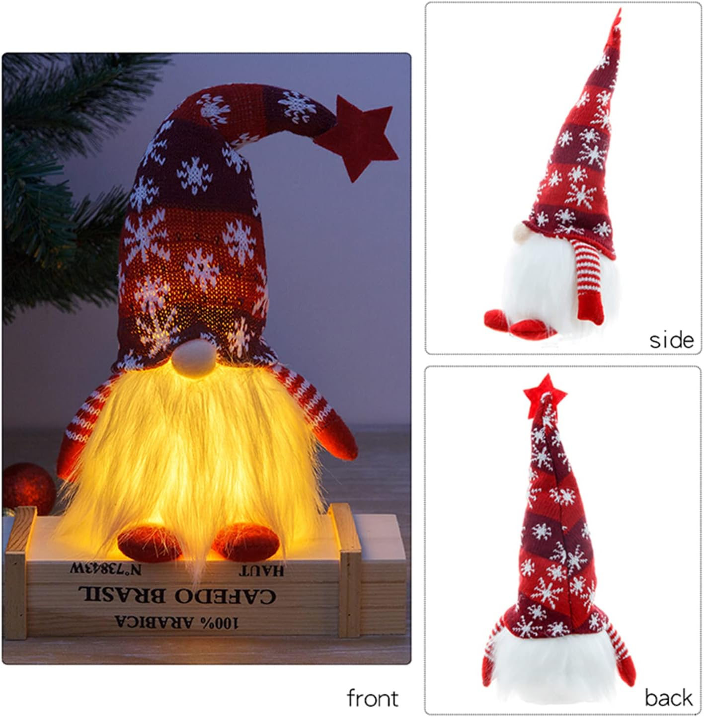 Christmas Gnomes Plush Doll, 2 Pack Christmas Elf Decoration Ornaments Thanks Giving Day Gifts Gnomes Swedish Tomte Xmas Ornaments for Home Decor (Snowflakes，Red&Green) image number 4