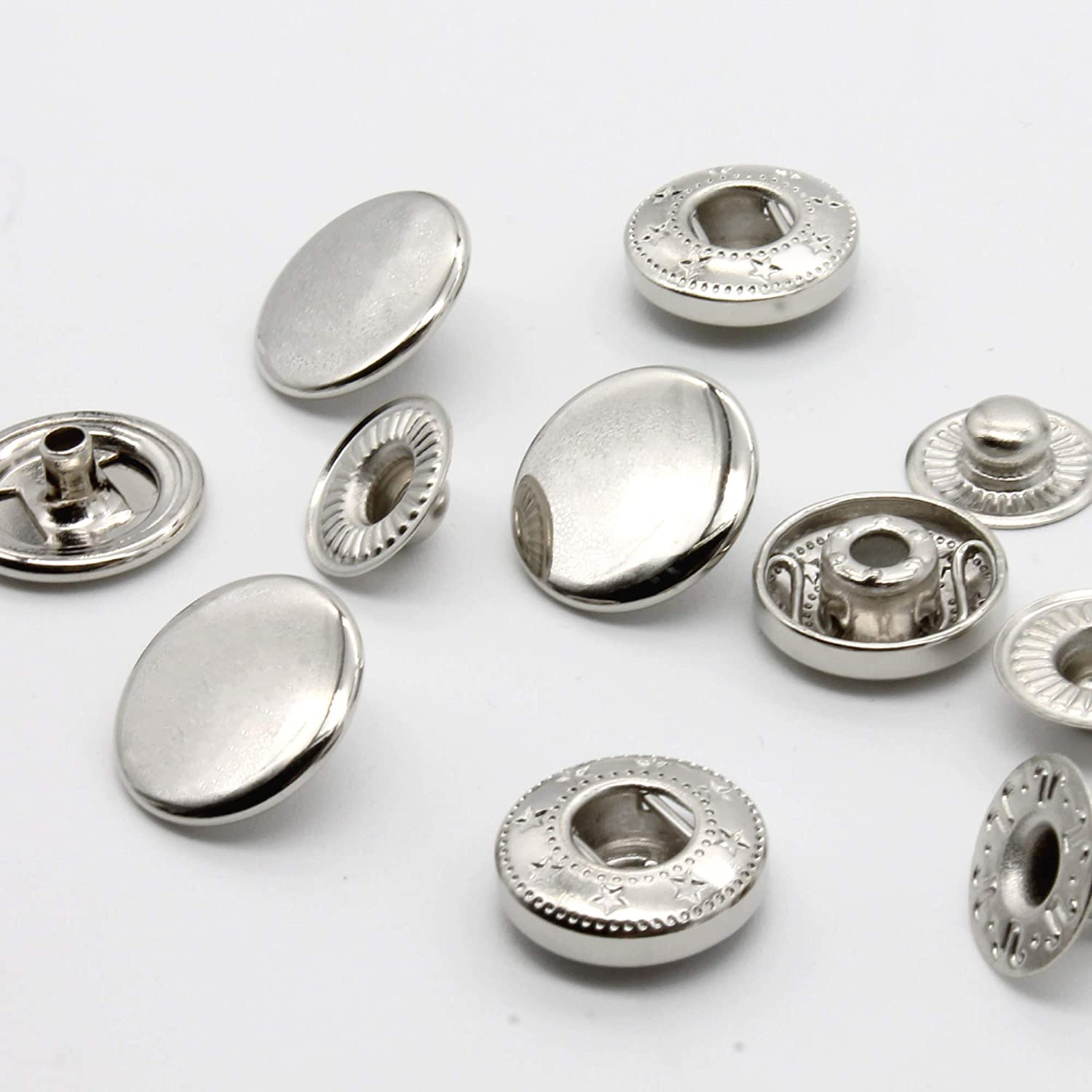 12 Sets Heavy Duty Leather Snap Fasteners Kit, 15Mm Metal Snap Buttons Kit Press Studs with 4 Install Tools, Leather Rivets and Snaps for Clothing, Leather, Jeans, Jackets, Bracelets, Bags (Silver) image number 3