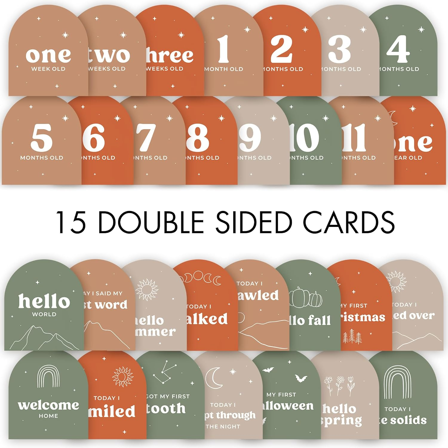 Beautiful Baby Monthly Milestone Cards - the Perfect Cards for Adorable Milestone Pictures of Your Newborn Boy/Girl - 15 Reversible Paper Set Incl. Welcome Home & Hello World Sign Are a Great Gift image number 2