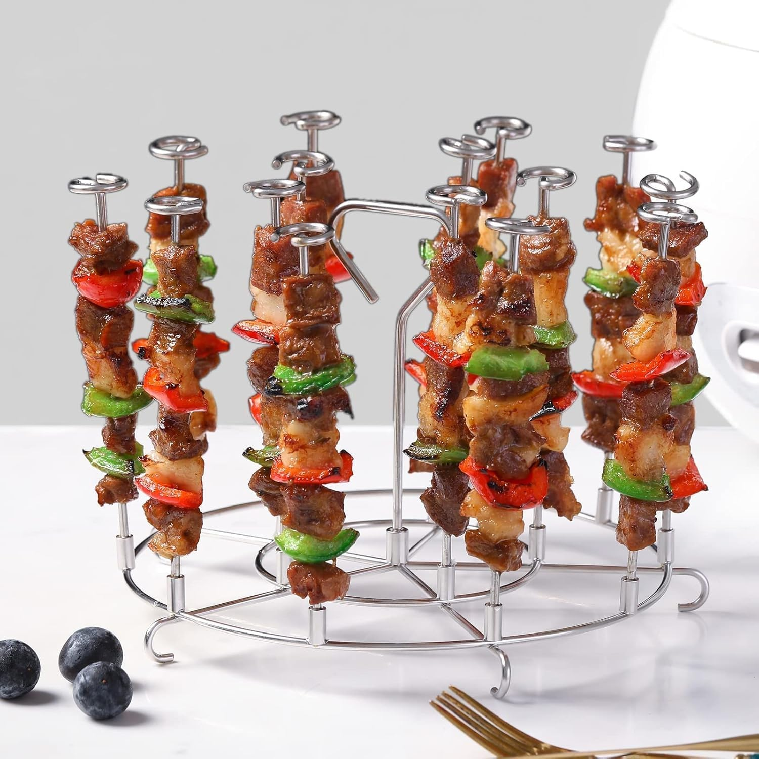 BEANPRECOY Air Fryer Skewer Stand Compatible with Ninja Foodi 6Qt 8Qt Vertical Skewers Holder with Stand Stainless Steel Air Fryer Accessories Grill Easy to Clean for Grilling Home Kitchen Kabobs image number 6