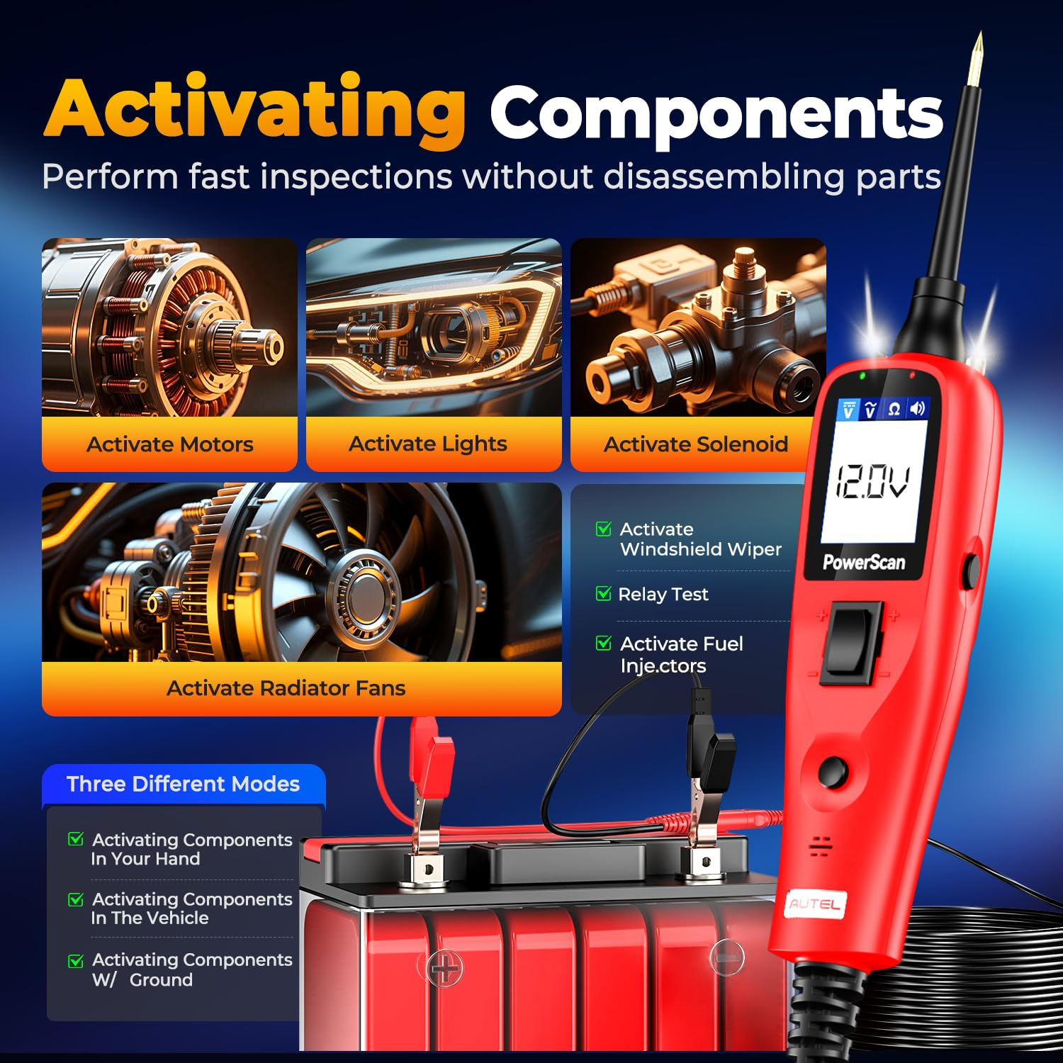 Autel Powerscan PS100 Automotive Circuit Tester, Power Circuit Probe Tool, 12-24V Electrical Short Open Breaker Circuit Finder, Digital Multimeter/Relay & Diode Resistance Tool Kit W/ 20FT Long Cord image number 5