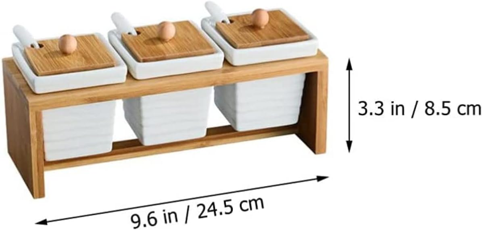 Ceramic Jar, Salt Jar, Spice Jars with Spoon, Wooden Lid and Plate, Spice Container, Storage Jar, Sugar Bowl, Salt Pot, Ceramic Jar, Spices, Salt, Sugar Container for Kitchen at Home