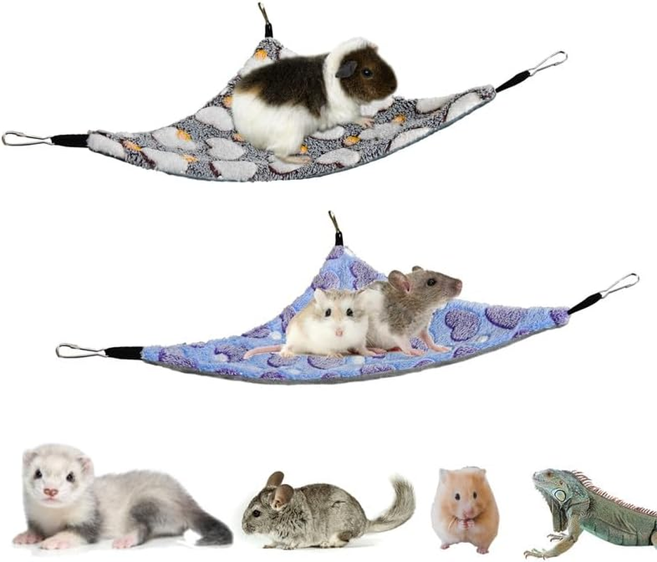 GOMICRAFT Pack of 2 Hanging Corner Hammock with Hooks for Ferrets, Rats, Guinea Pigs, Chinchillas, Hamsters, Hedgehogs, and Other Small Animals., Large, Coffee+Purple