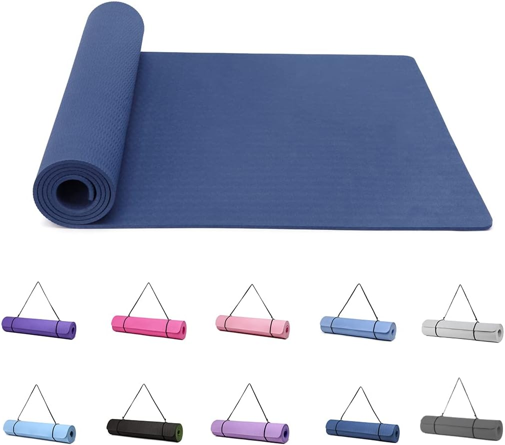 Good Nite Yoga Mat Gymnastics Pilates Exercise Mat for Women Non-Slip Thick 6Mm with Carry Strap Tpe 183 X 61 X 0.6Cm - Blue image number 2