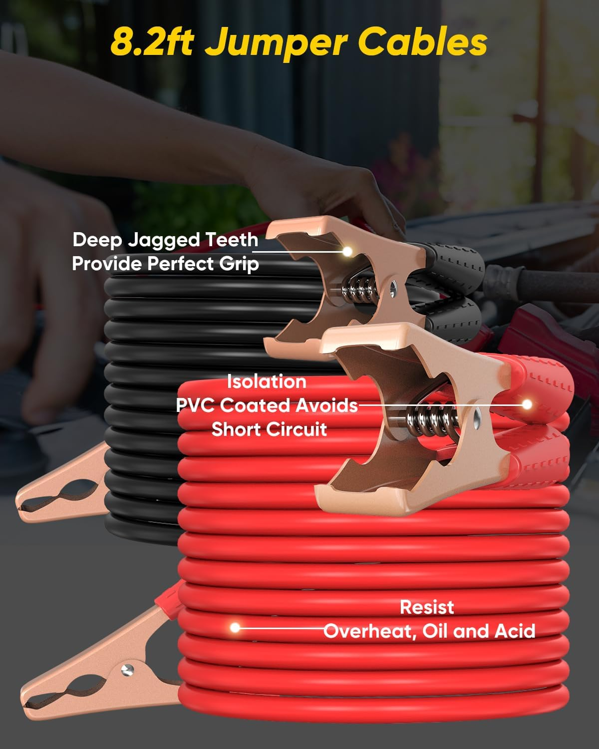 Car Emergency Kit, Roadside Emergency Car Kit with Warning Light Reflective Triangle, Jumper Cable, Tow Strap, Flashlight, First Aid Kit, Tire Pressure Gauge, Safety Hammer Car Tool Kit image number 4